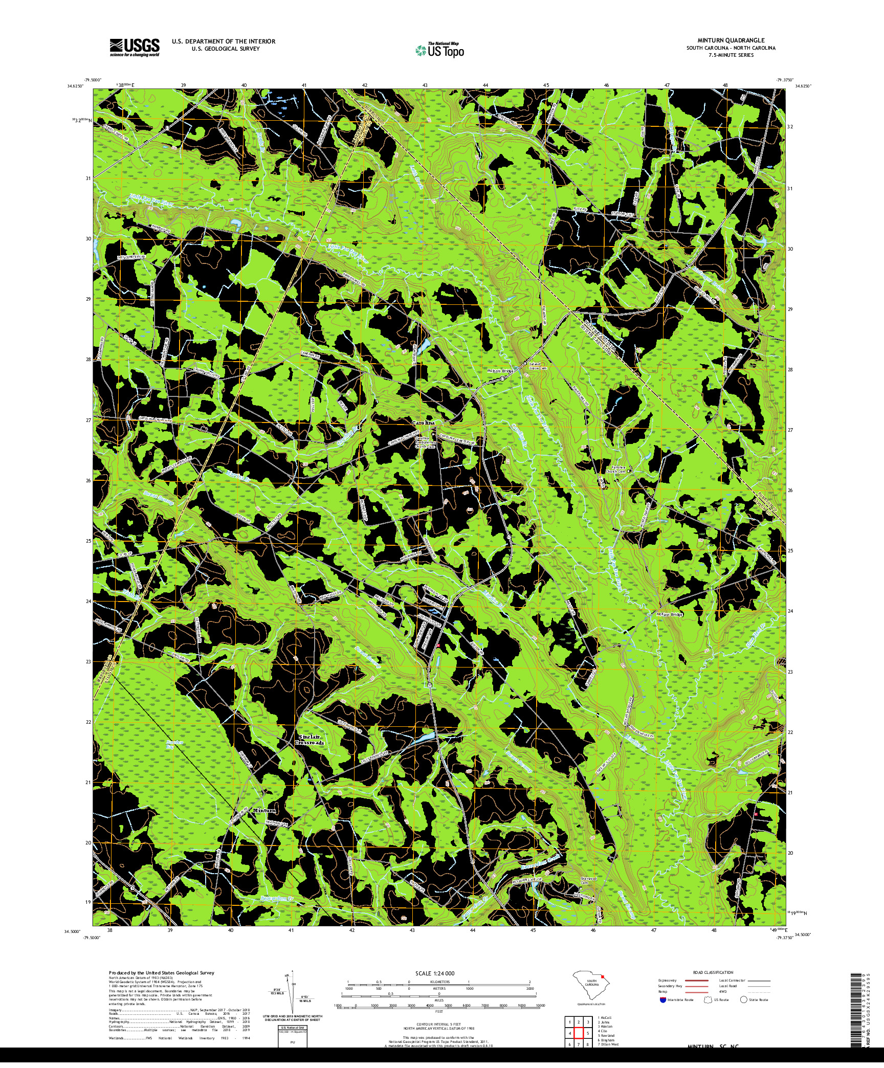 USGS US TOPO 7.5-MINUTE MAP FOR MINTURN, SC,NC 2020