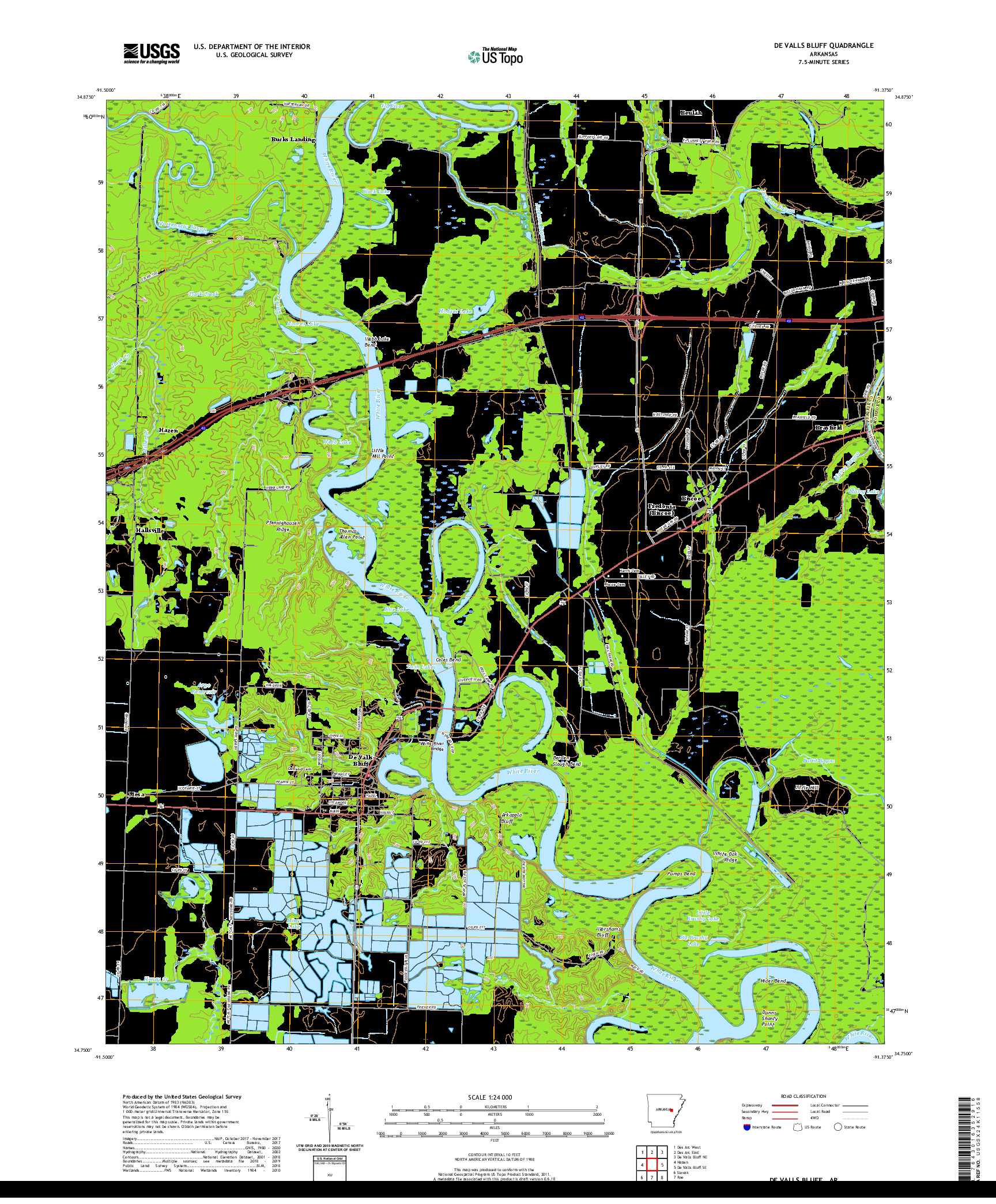 USGS US TOPO 7.5-MINUTE MAP FOR DE VALLS BLUFF, AR 2020
