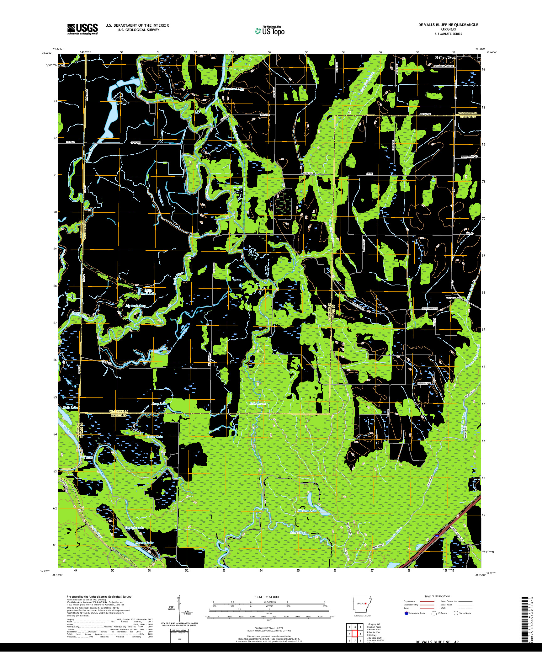 USGS US TOPO 7.5-MINUTE MAP FOR DE VALLS BLUFF NE, AR 2020