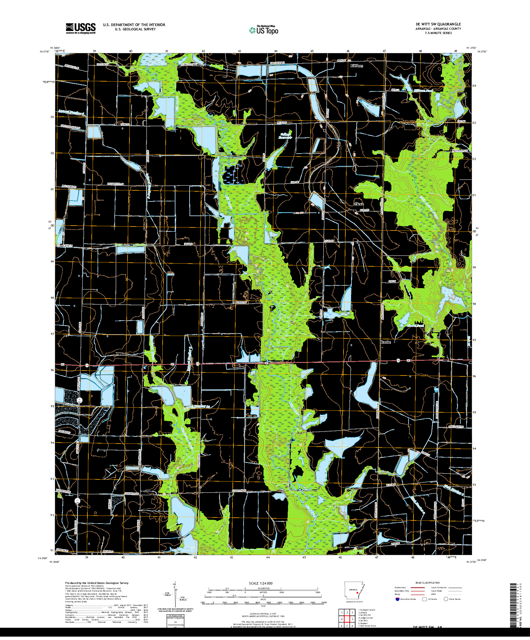 USGS US TOPO 7.5-MINUTE MAP FOR DE WITT SW, AR 2020
