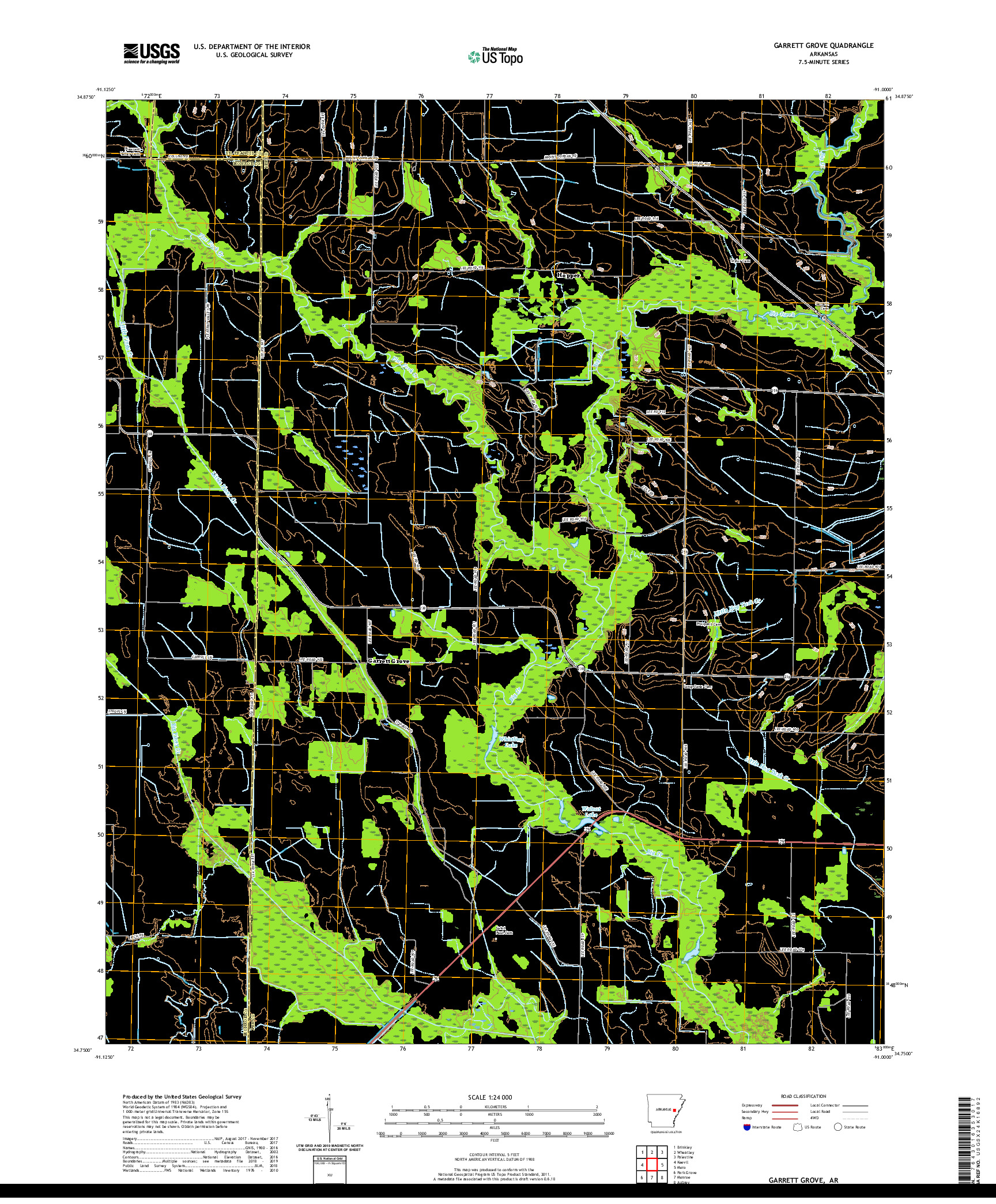 USGS US TOPO 7.5-MINUTE MAP FOR GARRETT GROVE, AR 2020