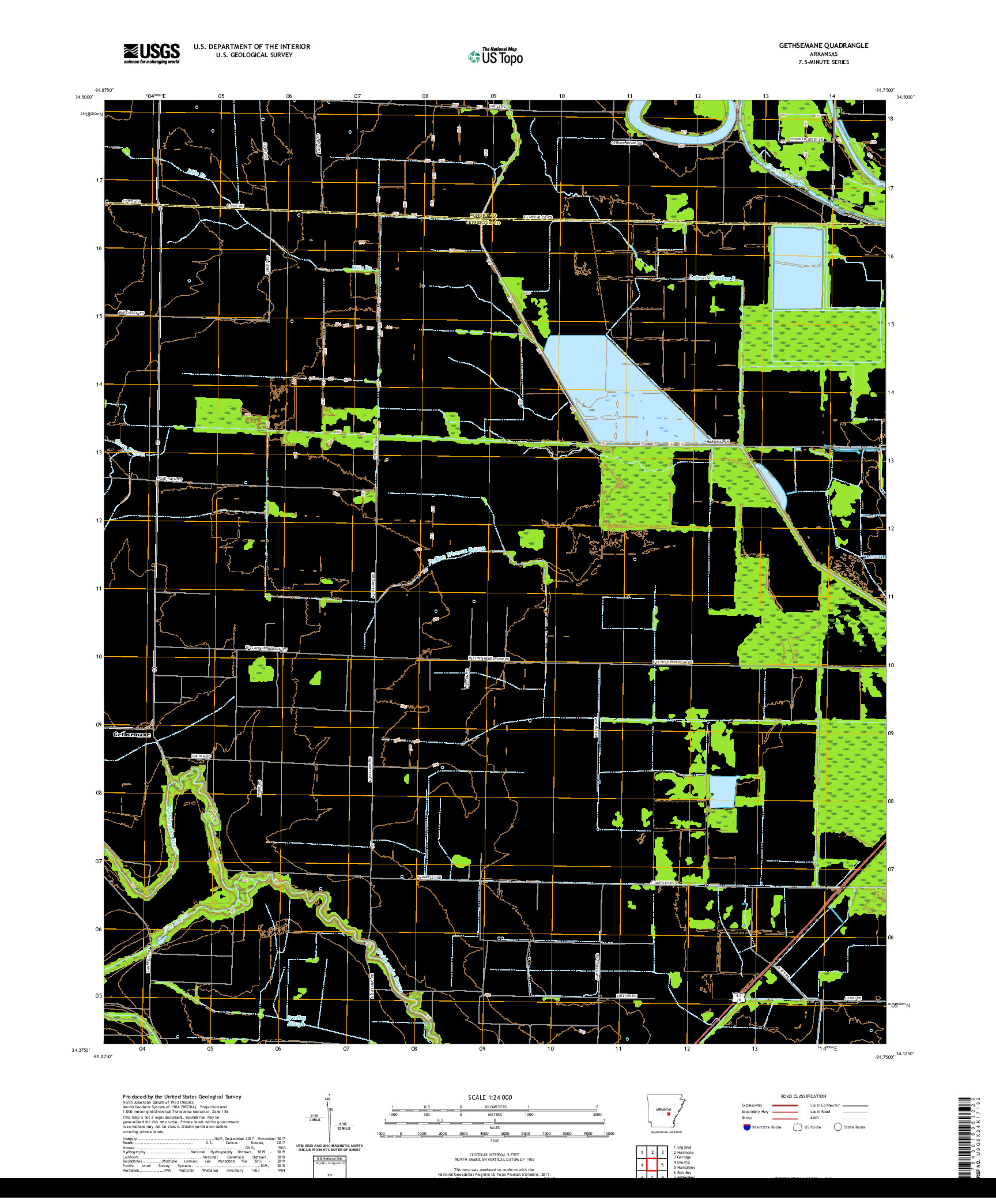 USGS US TOPO 7.5-MINUTE MAP FOR GETHSEMANE, AR 2020