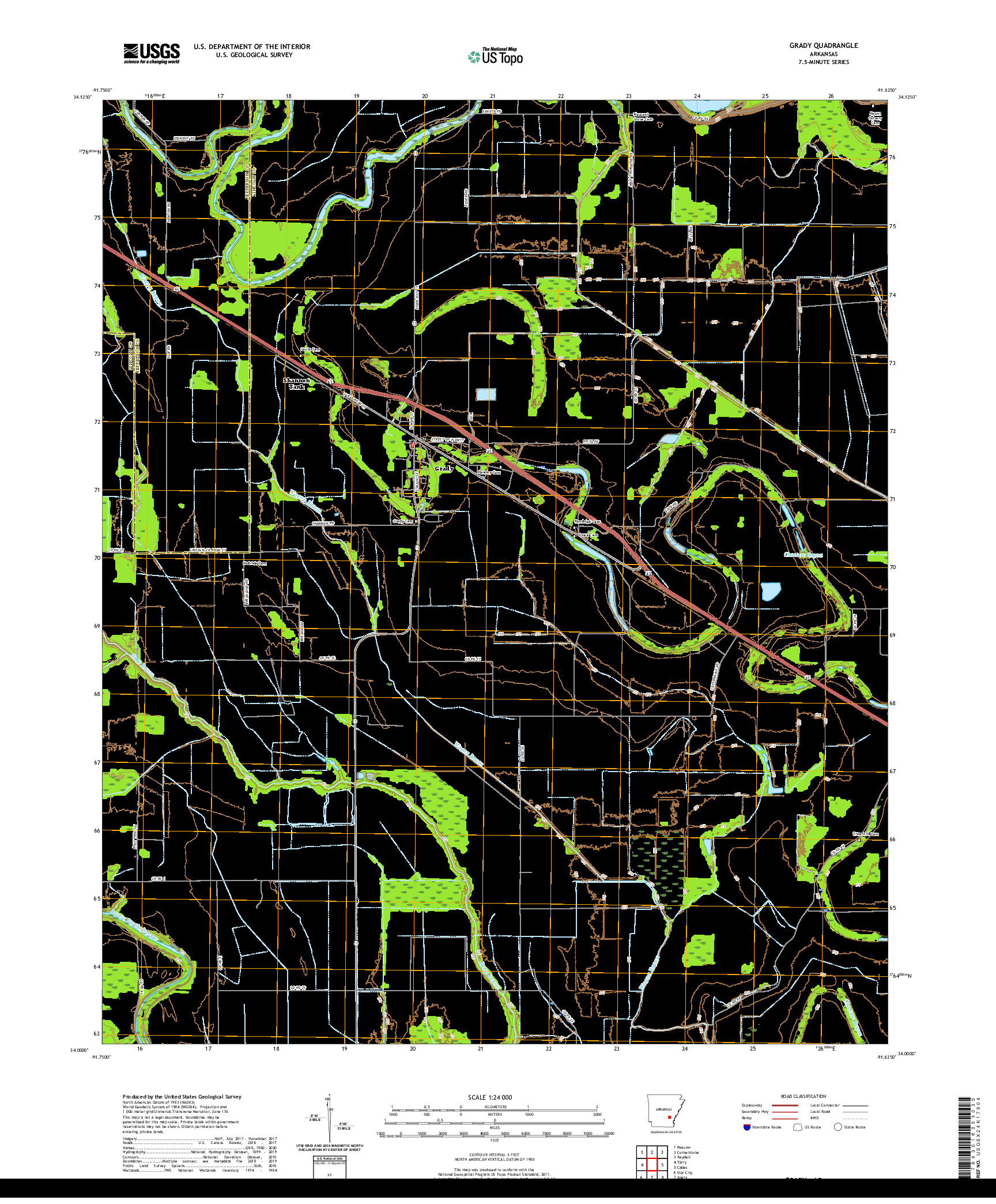 USGS US TOPO 7.5-MINUTE MAP FOR GRADY, AR 2020