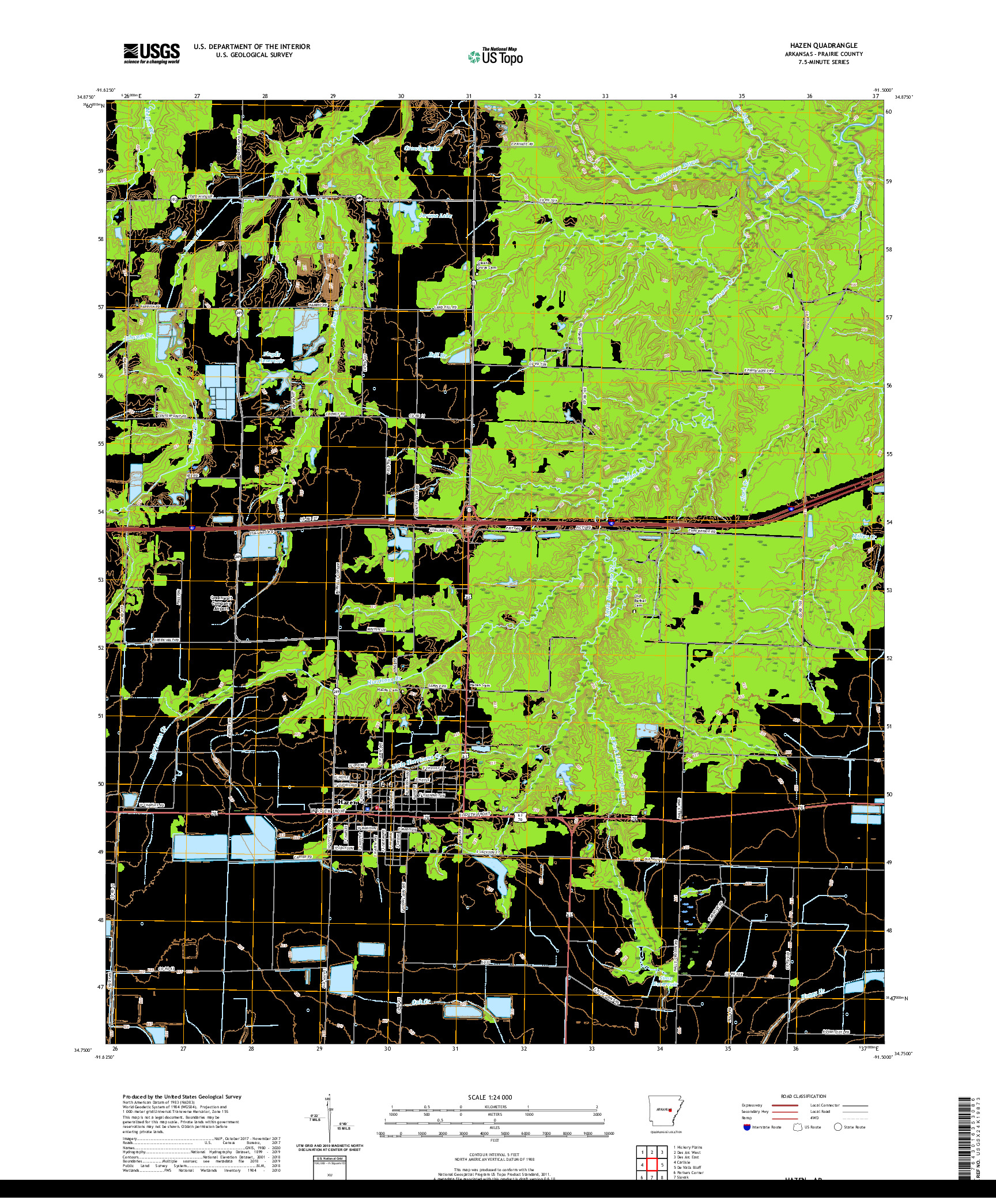 USGS US TOPO 7.5-MINUTE MAP FOR HAZEN, AR 2020