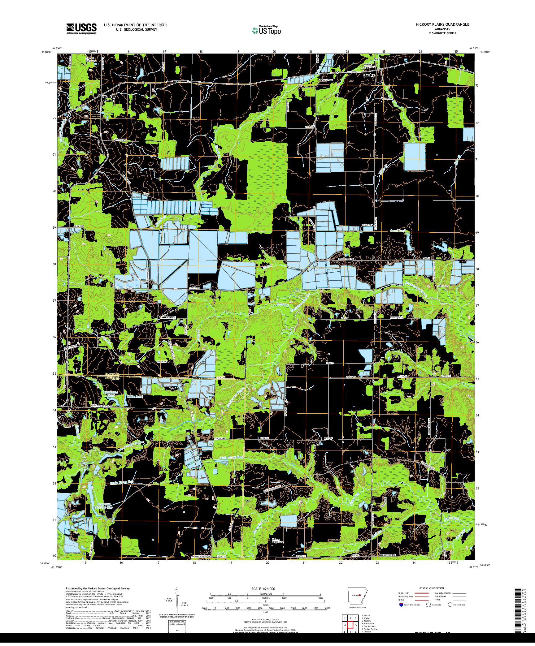 USGS US TOPO 7.5-MINUTE MAP FOR HICKORY PLAINS, AR 2020