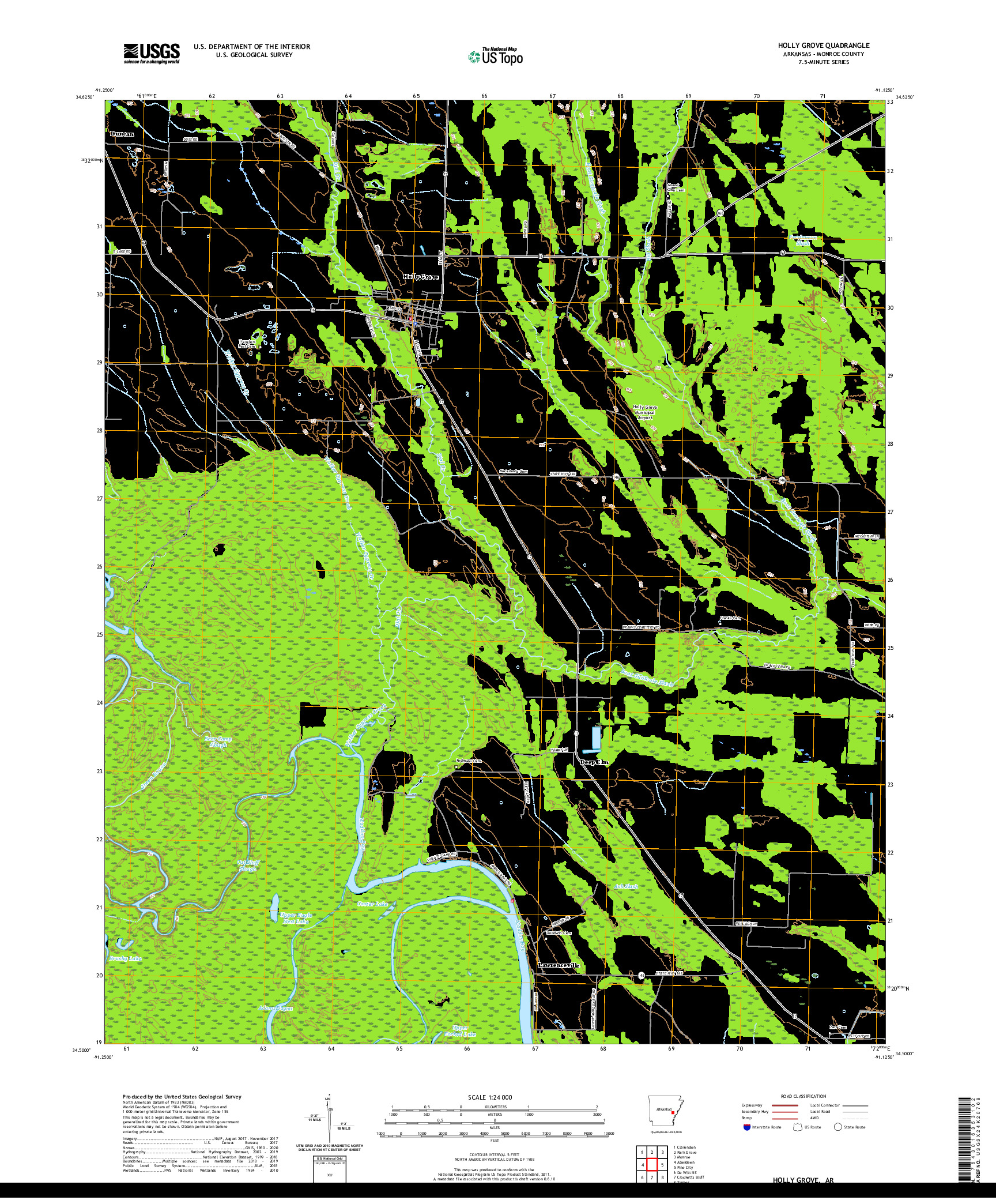 USGS US TOPO 7.5-MINUTE MAP FOR HOLLY GROVE, AR 2020