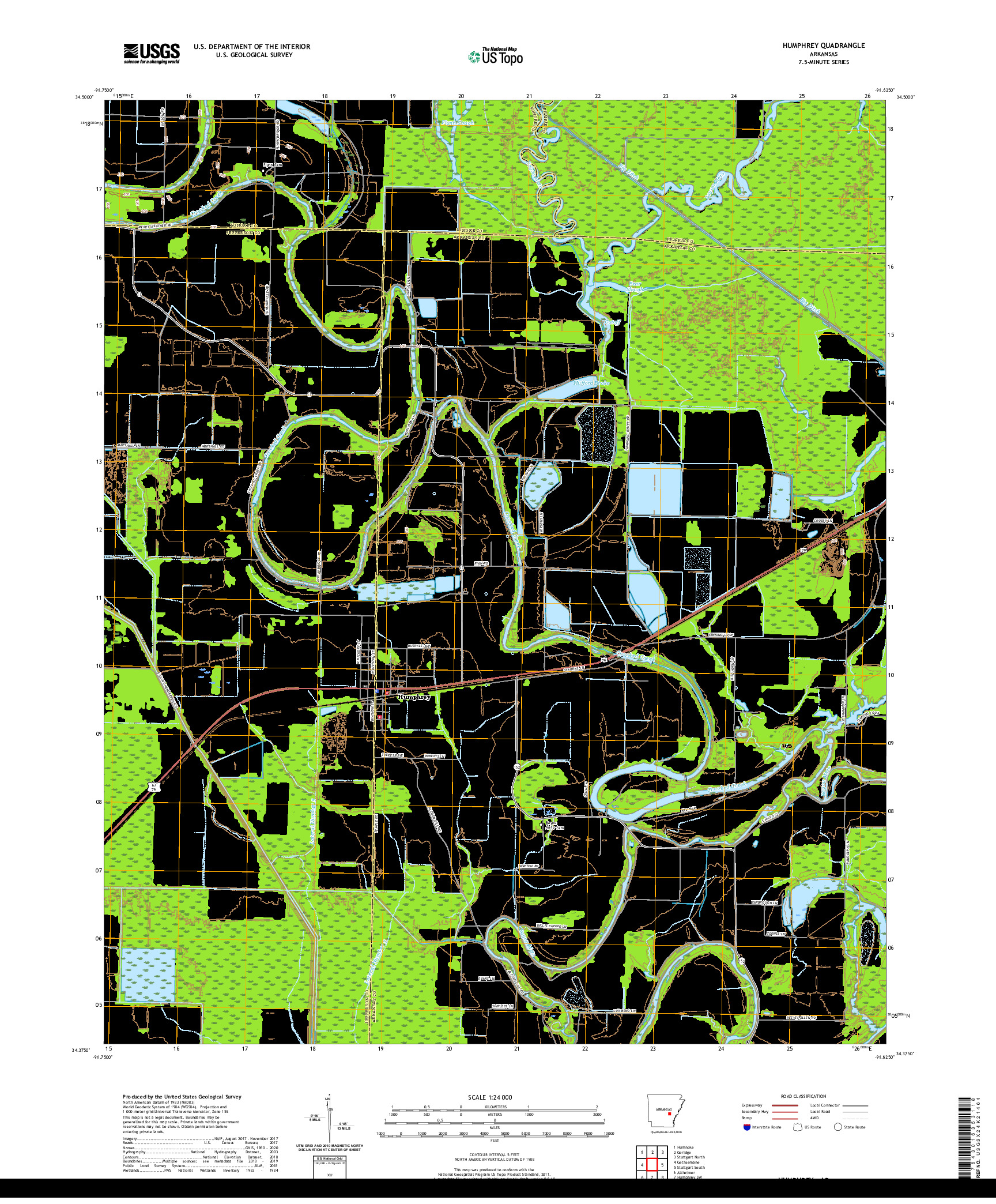 USGS US TOPO 7.5-MINUTE MAP FOR HUMPHREY, AR 2020