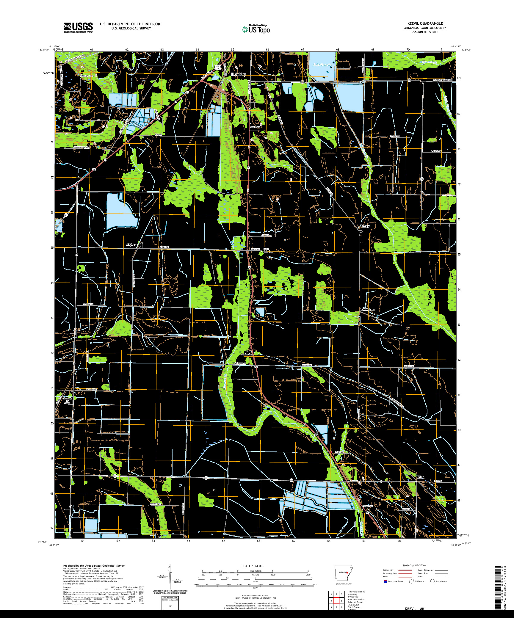 USGS US TOPO 7.5-MINUTE MAP FOR KEEVIL, AR 2020