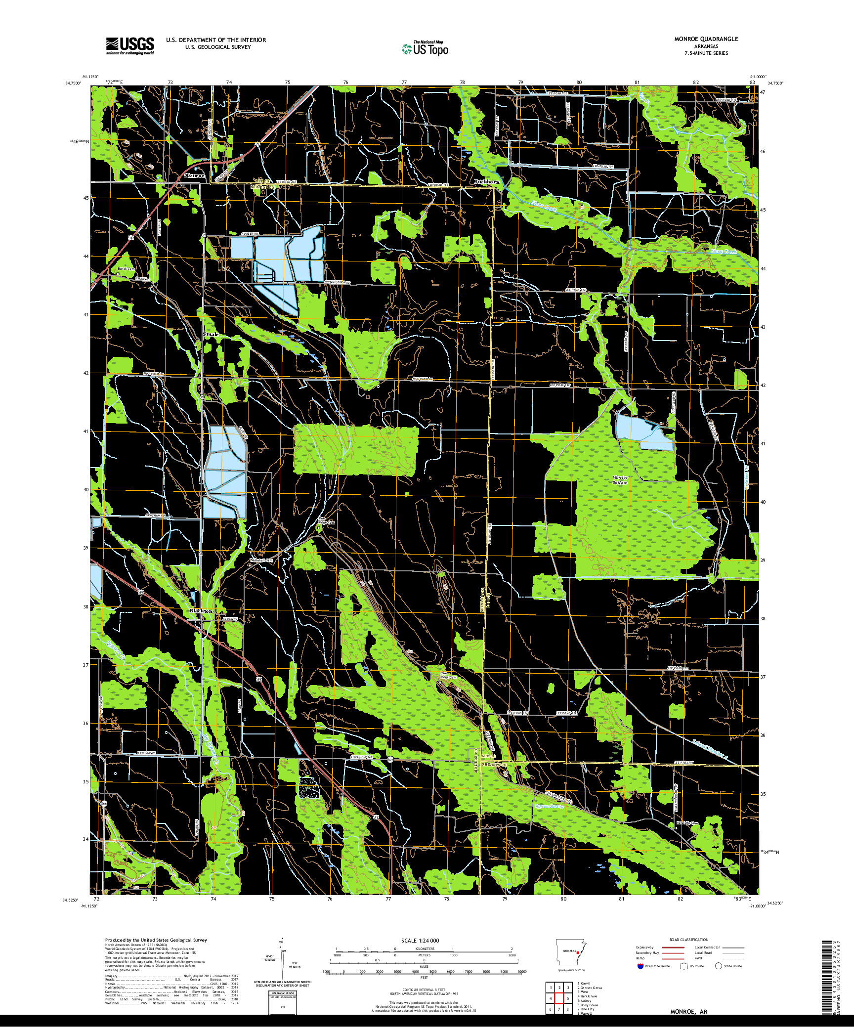 USGS US TOPO 7.5-MINUTE MAP FOR MONROE, AR 2020