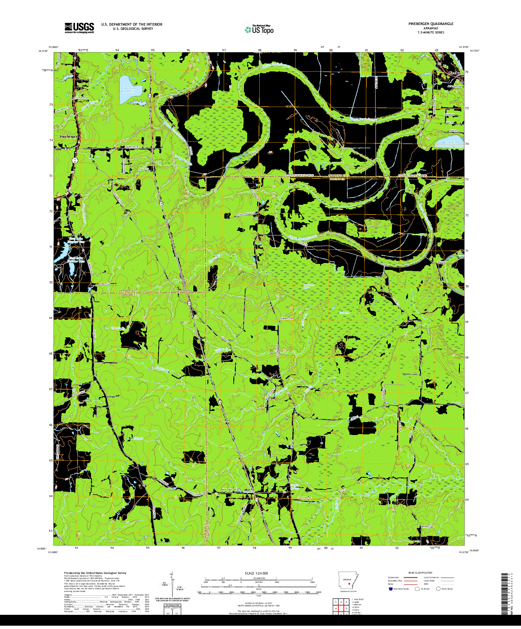 USGS US TOPO 7.5-MINUTE MAP FOR PINEBERGEN, AR 2020
