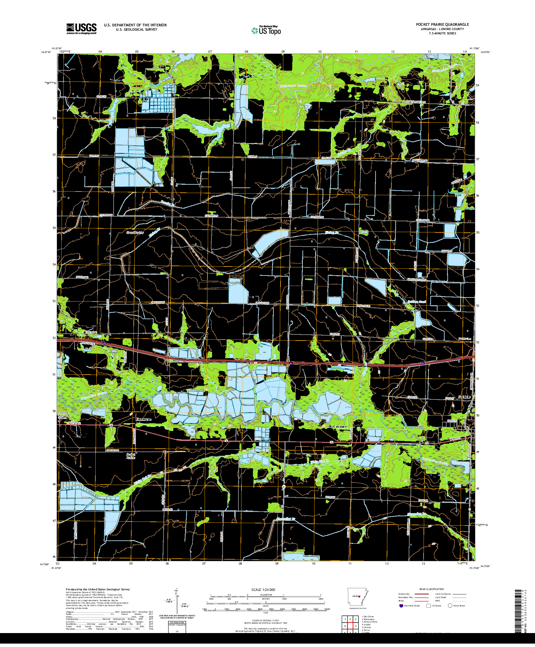 USGS US TOPO 7.5-MINUTE MAP FOR POCKET PRAIRIE, AR 2020