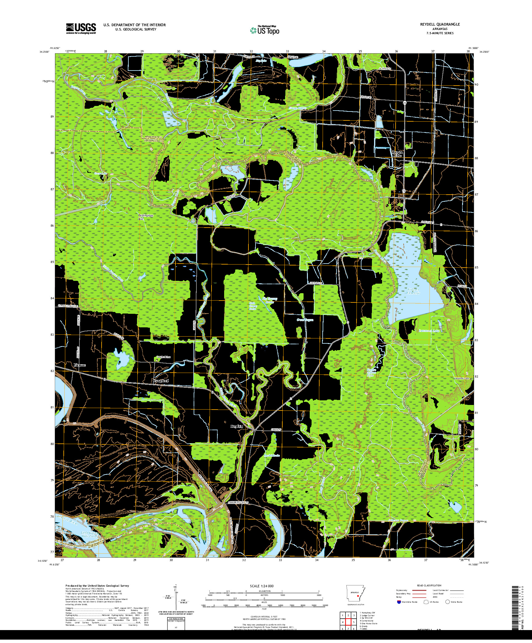 USGS US TOPO 7.5-MINUTE MAP FOR REYDELL, AR 2020