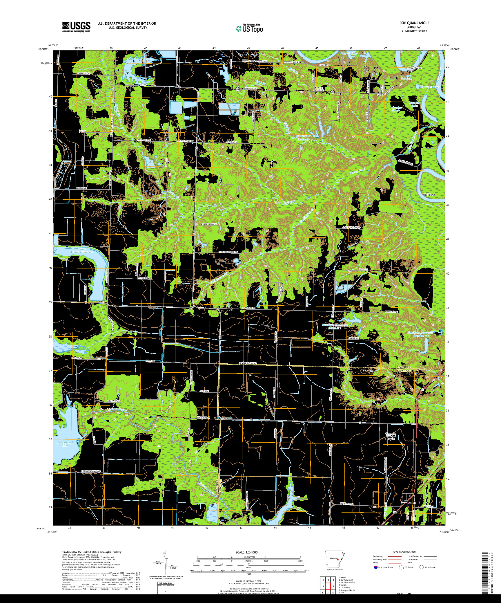 USGS US TOPO 7.5-MINUTE MAP FOR ROE, AR 2020