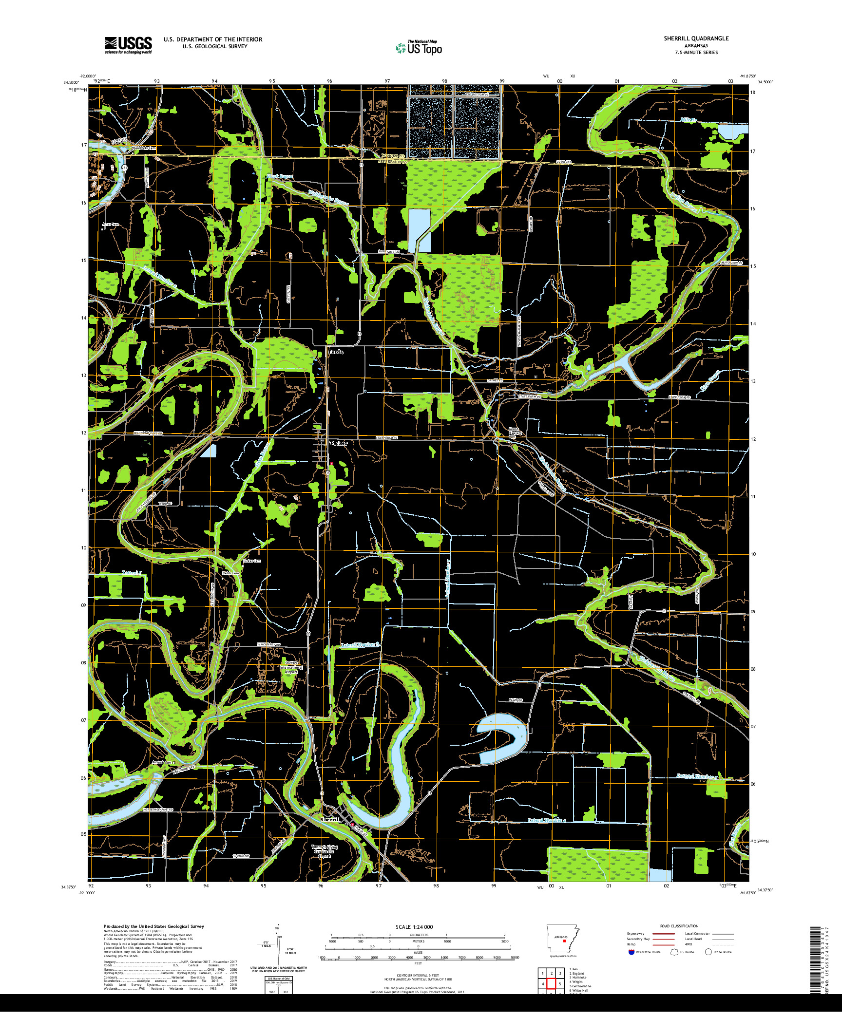 USGS US TOPO 7.5-MINUTE MAP FOR SHERRILL, AR 2020