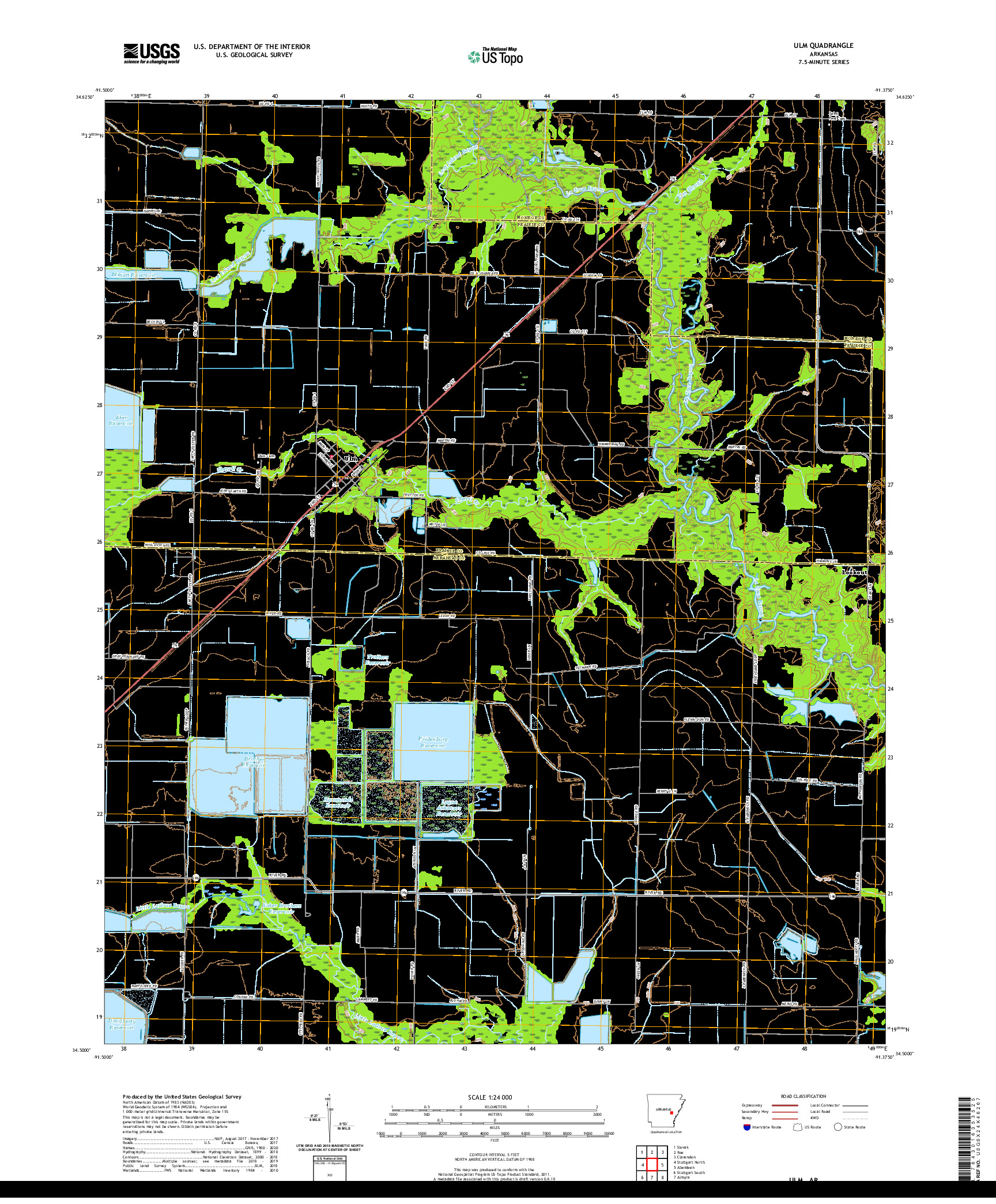 USGS US TOPO 7.5-MINUTE MAP FOR ULM, AR 2020