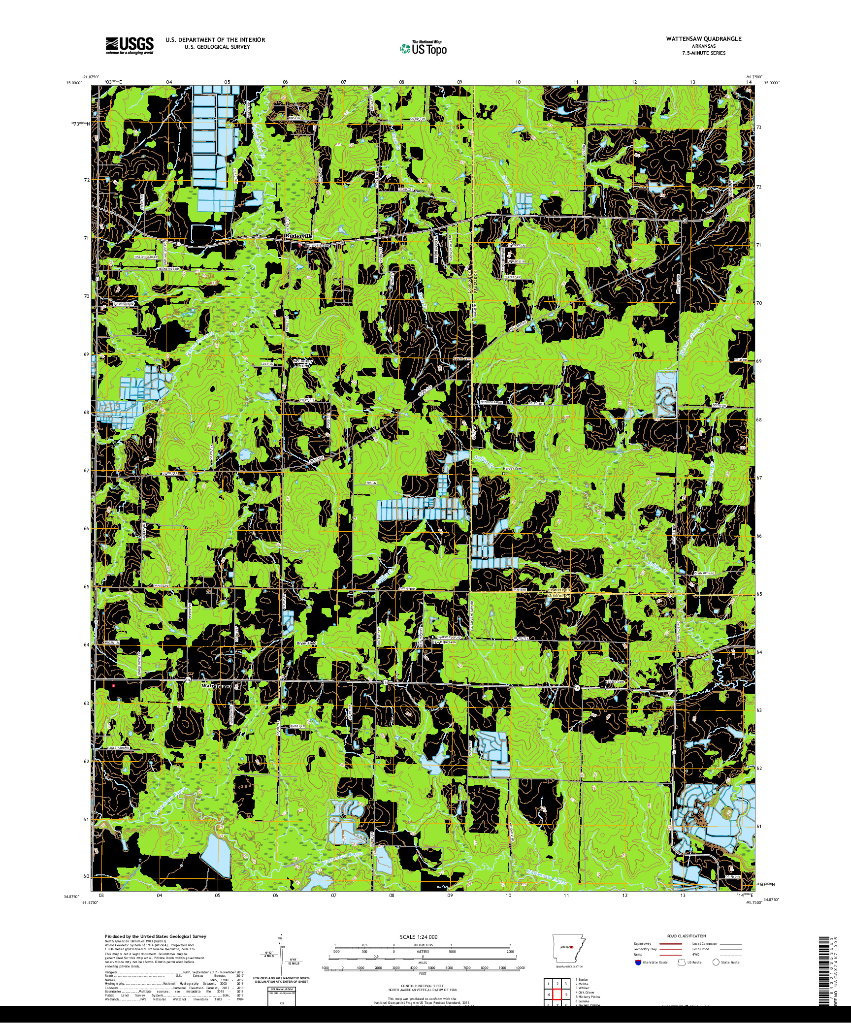 USGS US TOPO 7.5-MINUTE MAP FOR WATTENSAW, AR 2020