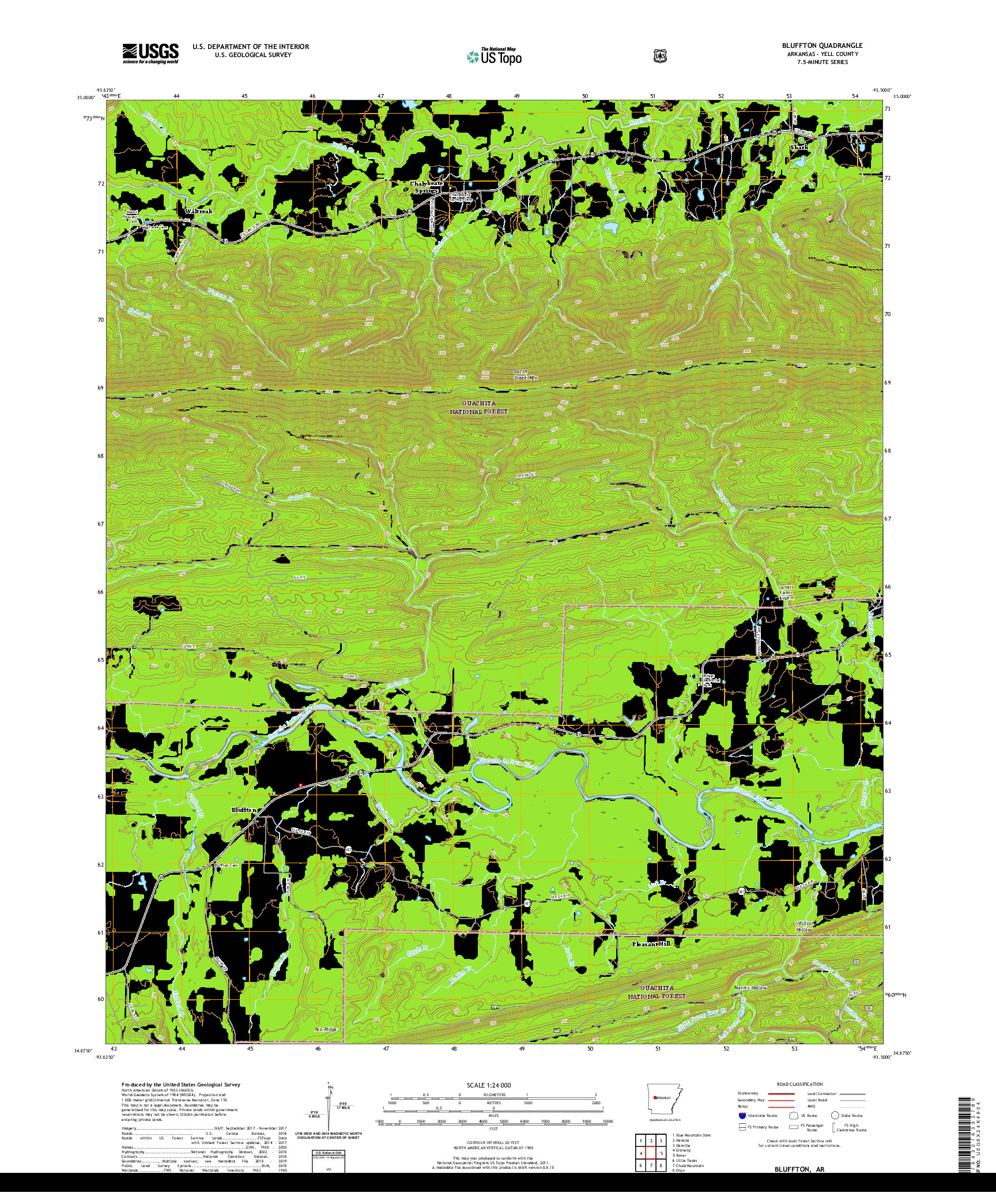 USGS US TOPO 7.5-MINUTE MAP FOR BLUFFTON, AR 2020