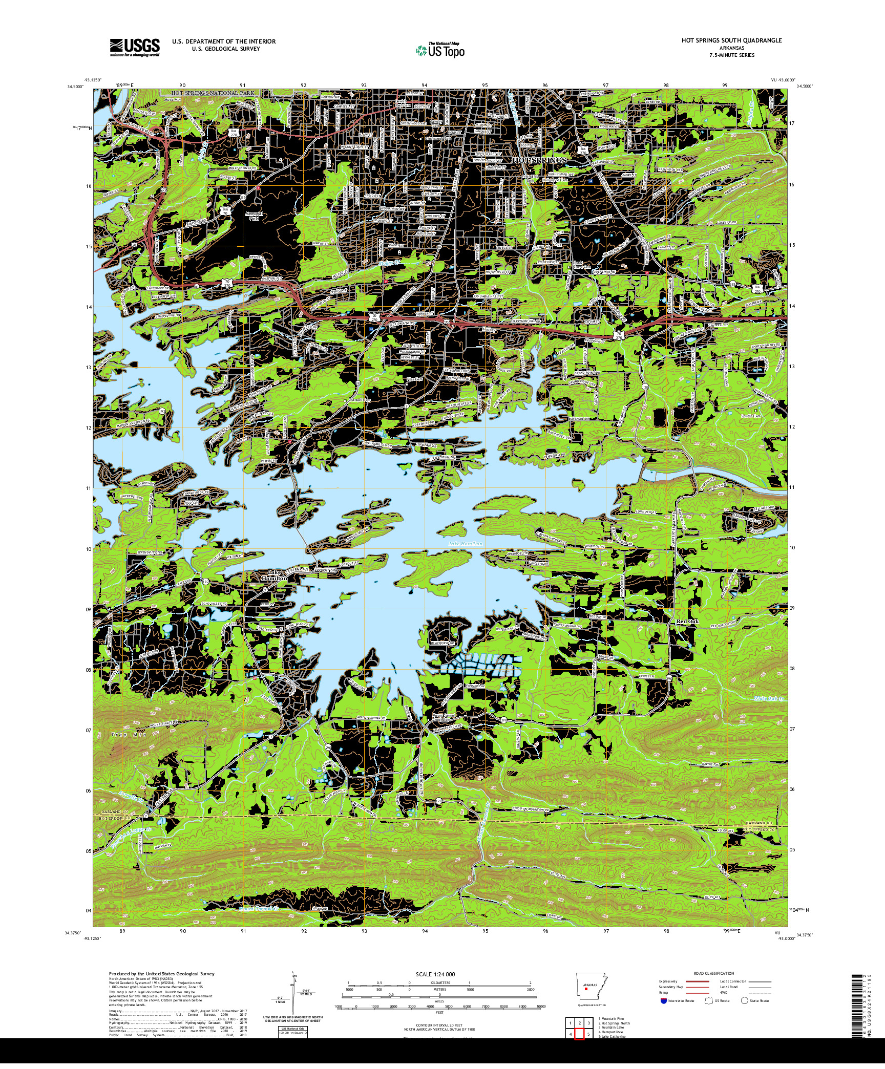 USGS US TOPO 7.5-MINUTE MAP FOR HOT SPRINGS SOUTH, AR 2020