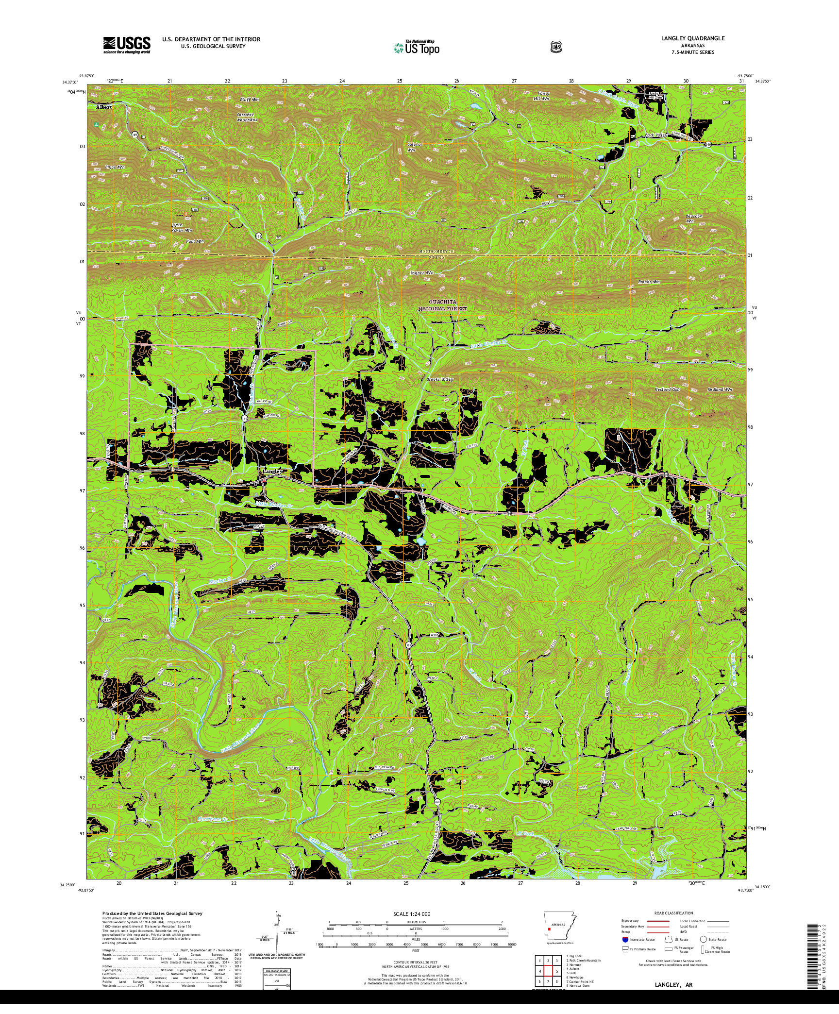 USGS US TOPO 7.5-MINUTE MAP FOR LANGLEY, AR 2020