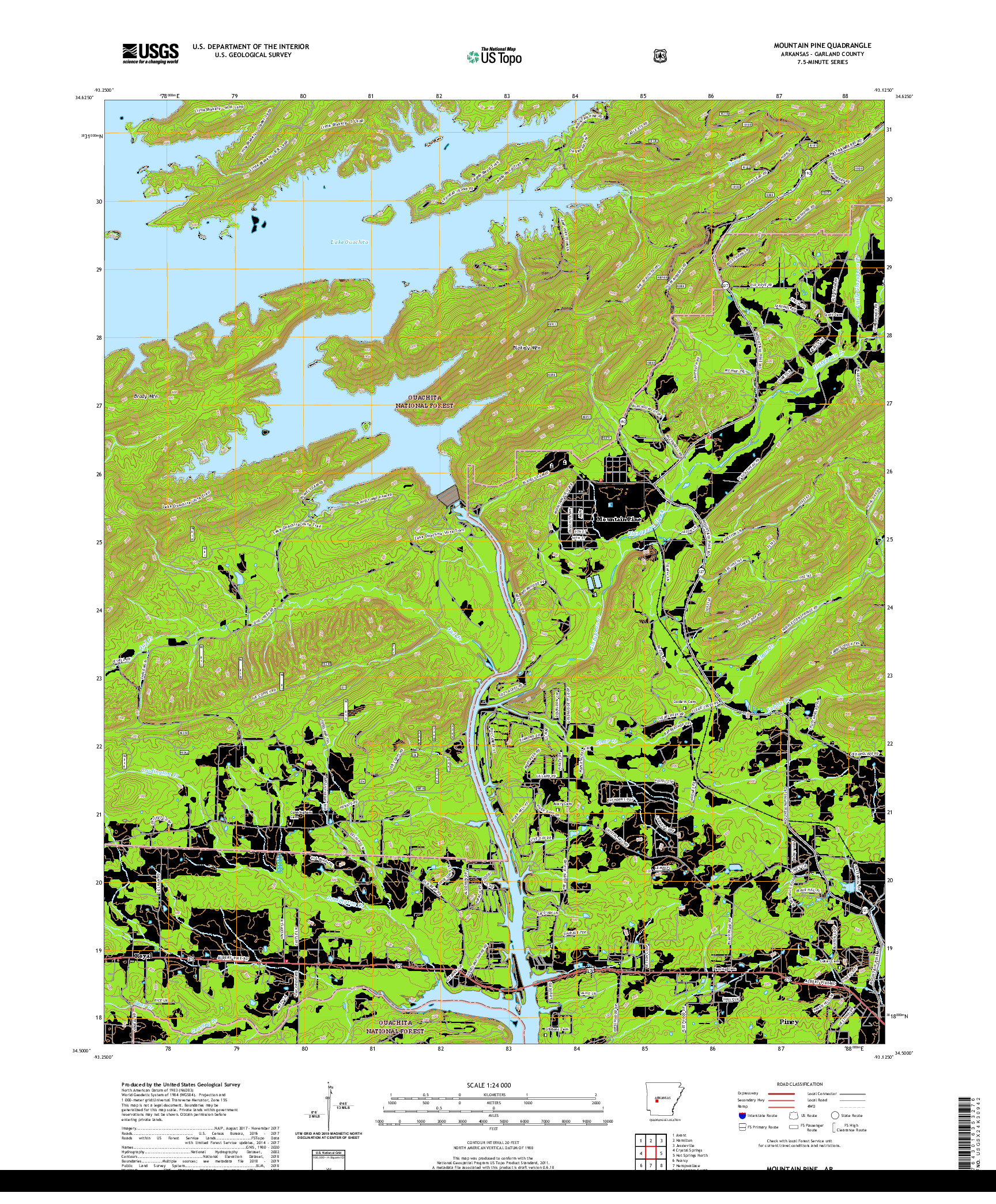 USGS US TOPO 7.5-MINUTE MAP FOR MOUNTAIN PINE, AR 2020
