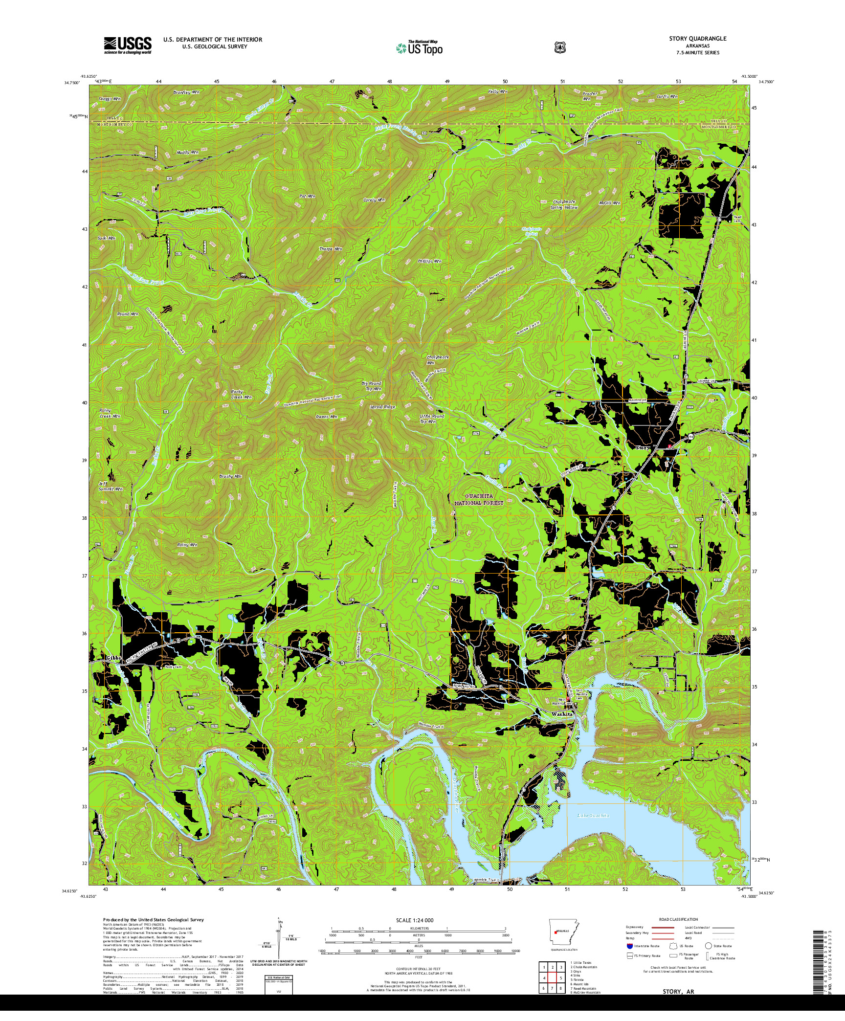 USGS US TOPO 7.5-MINUTE MAP FOR STORY, AR 2020