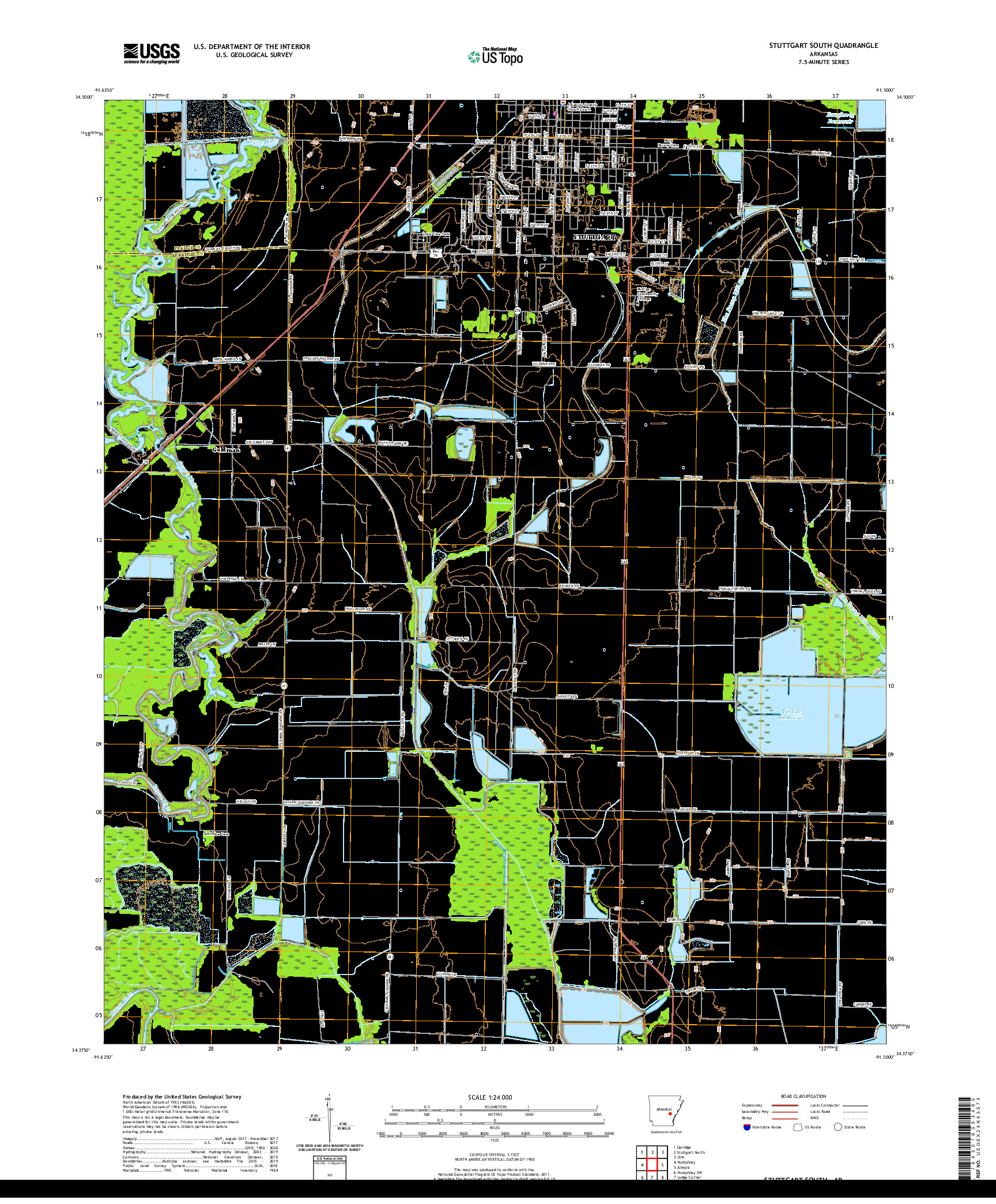 USGS US TOPO 7.5-MINUTE MAP FOR STUTTGART SOUTH, AR 2020