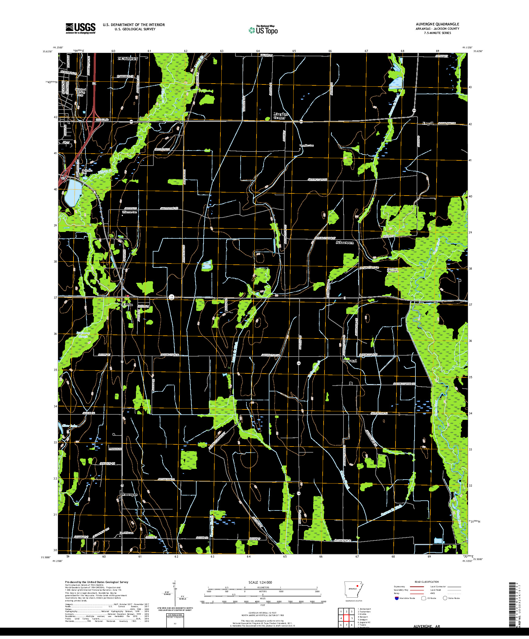 USGS US TOPO 7.5-MINUTE MAP FOR AUVERGNE, AR 2020