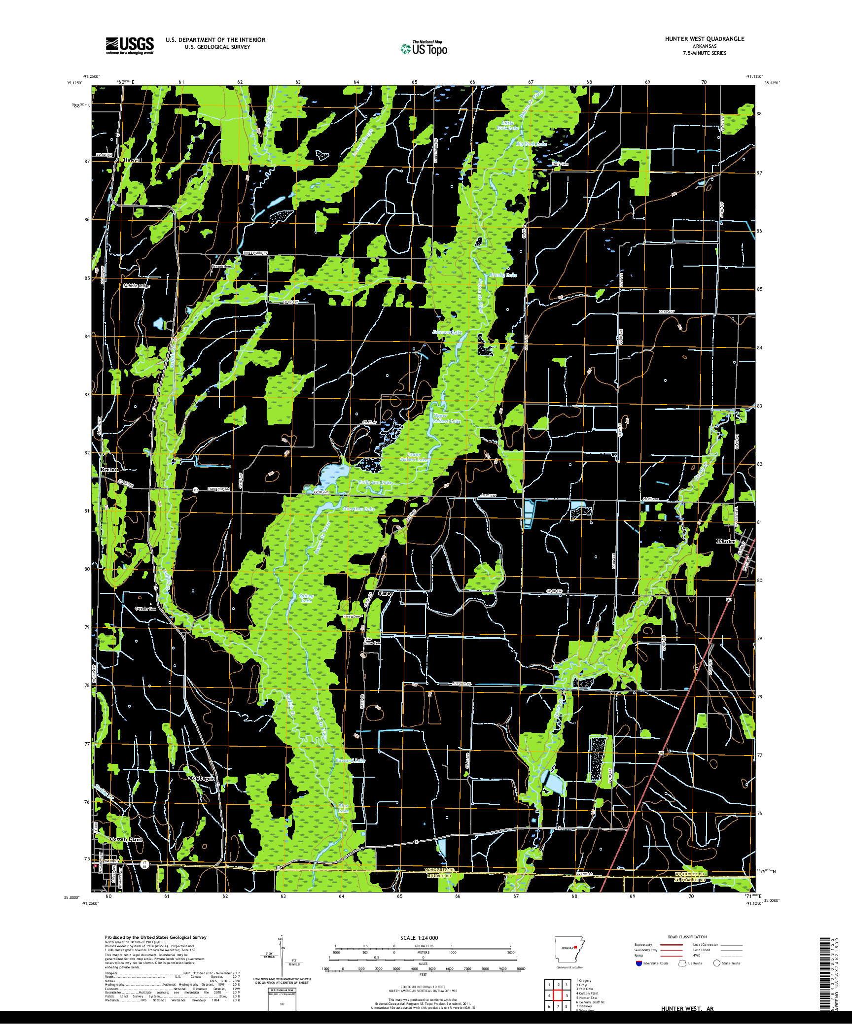 USGS US TOPO 7.5-MINUTE MAP FOR HUNTER WEST, AR 2020