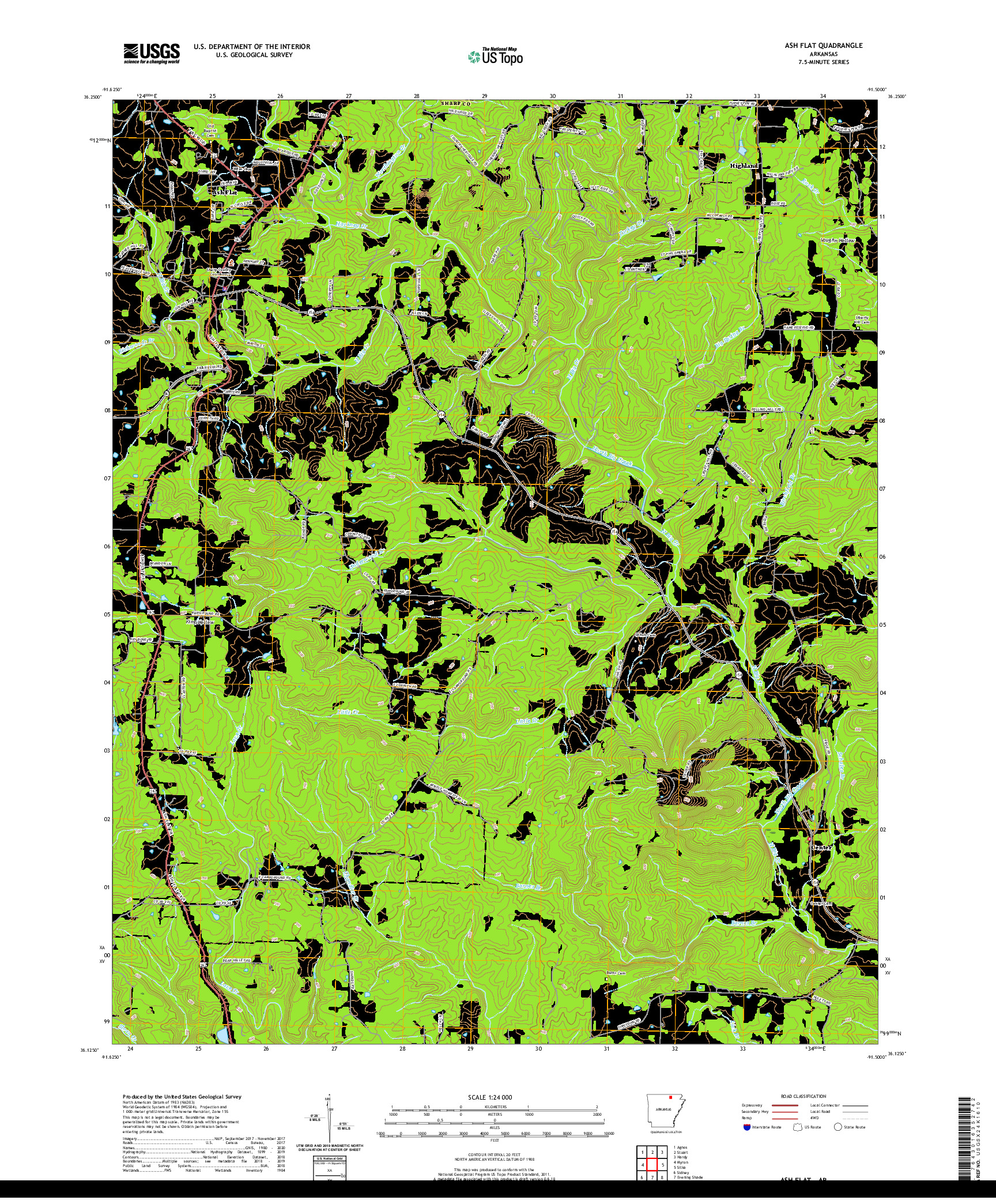 USGS US TOPO 7.5-MINUTE MAP FOR ASH FLAT, AR 2020