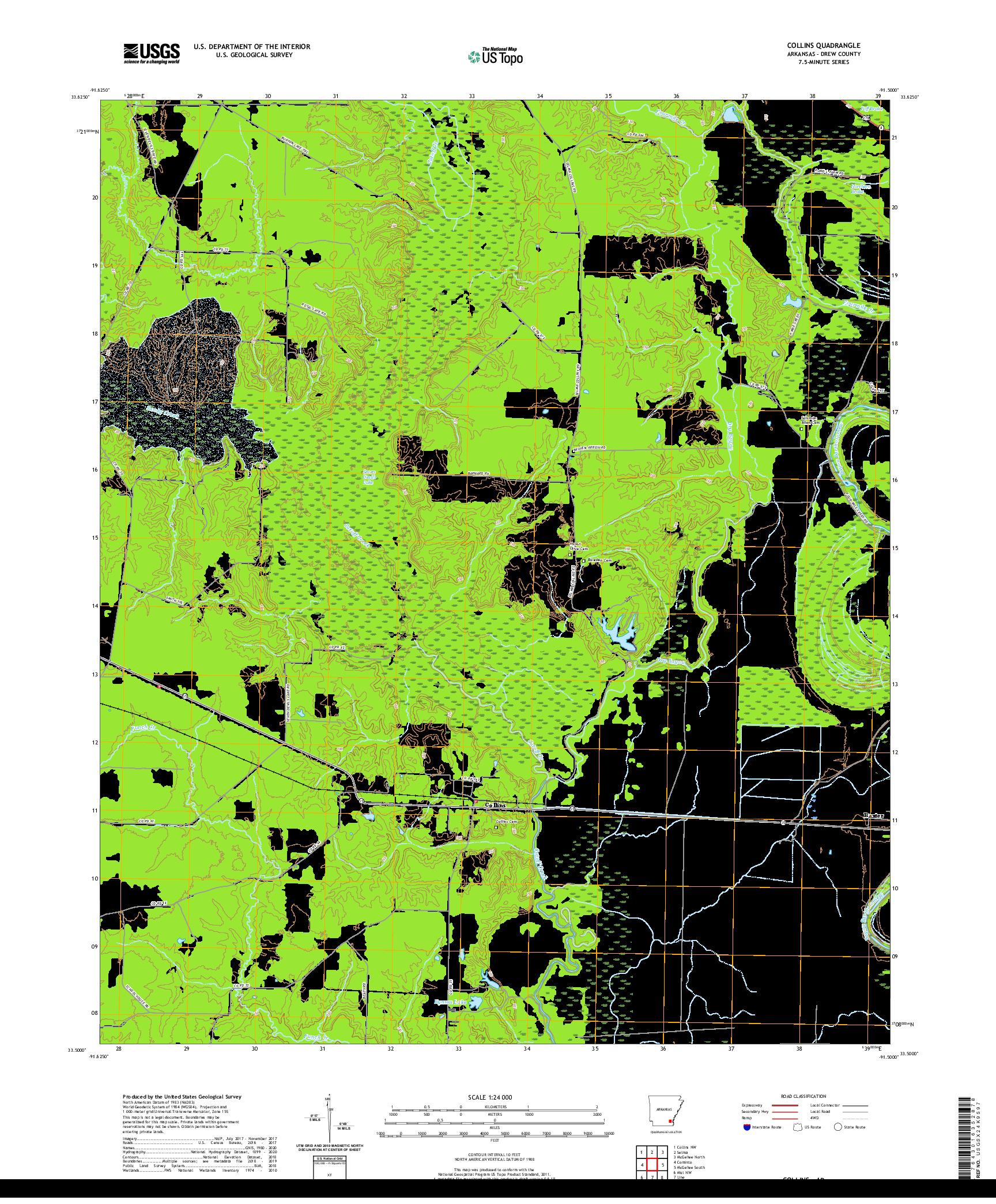 USGS US TOPO 7.5-MINUTE MAP FOR COLLINS, AR 2020