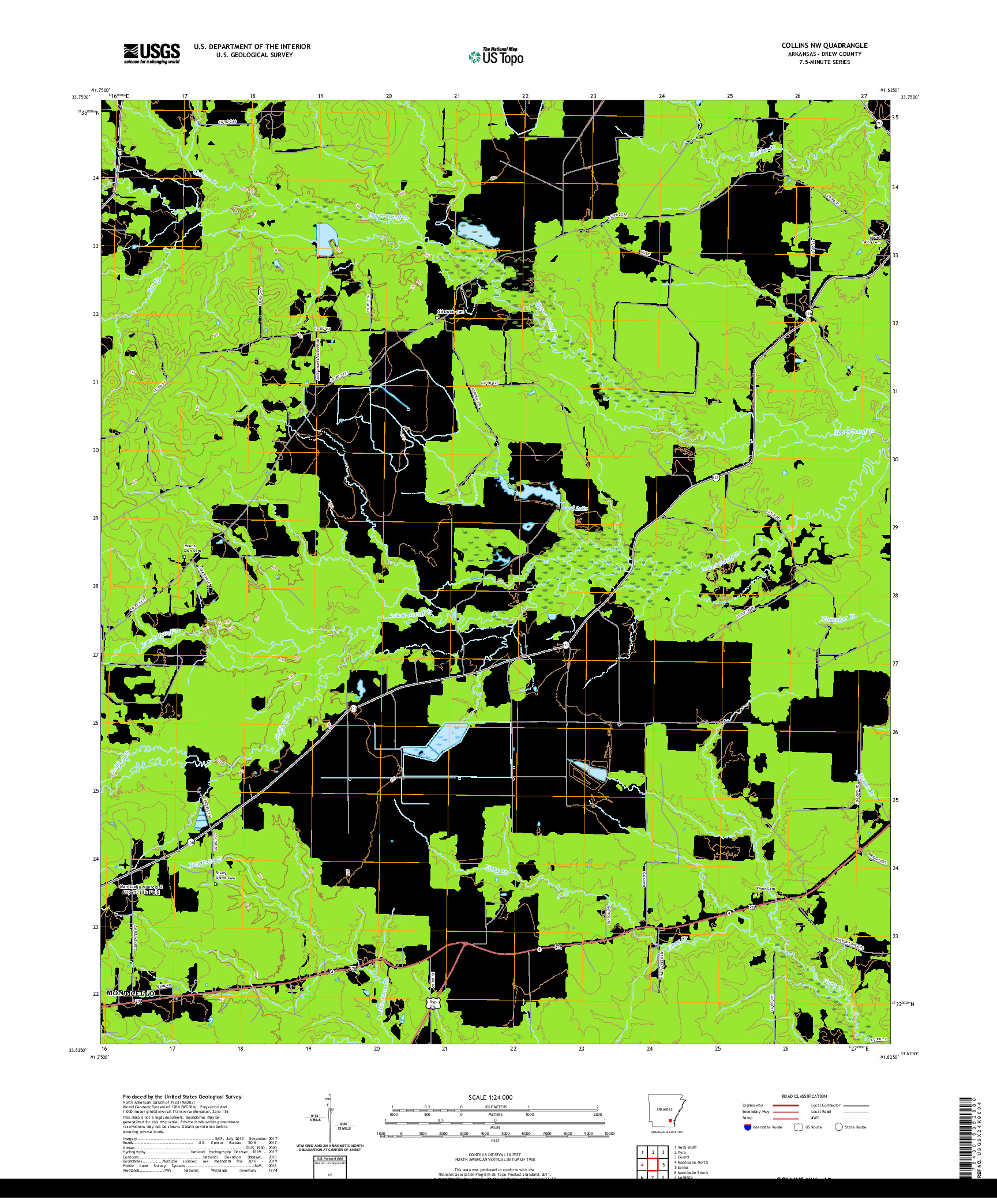 USGS US TOPO 7.5-MINUTE MAP FOR COLLINS NW, AR 2020