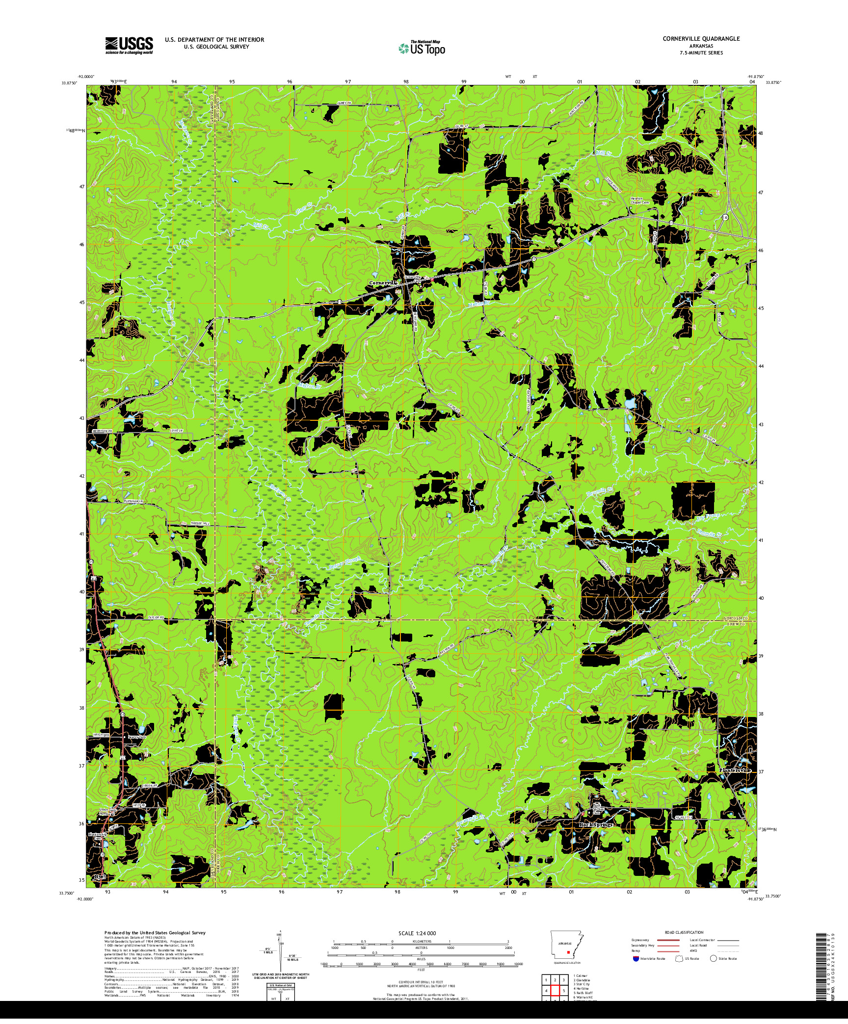 USGS US TOPO 7.5-MINUTE MAP FOR CORNERVILLE, AR 2020