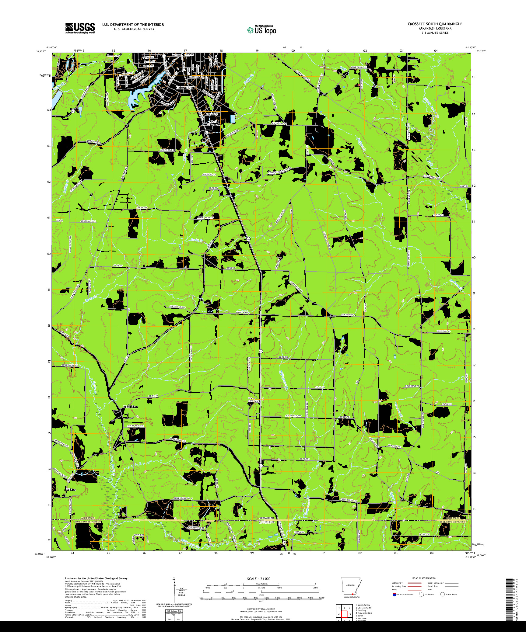 USGS US TOPO 7.5-MINUTE MAP FOR CROSSETT SOUTH, AR,LA 2020