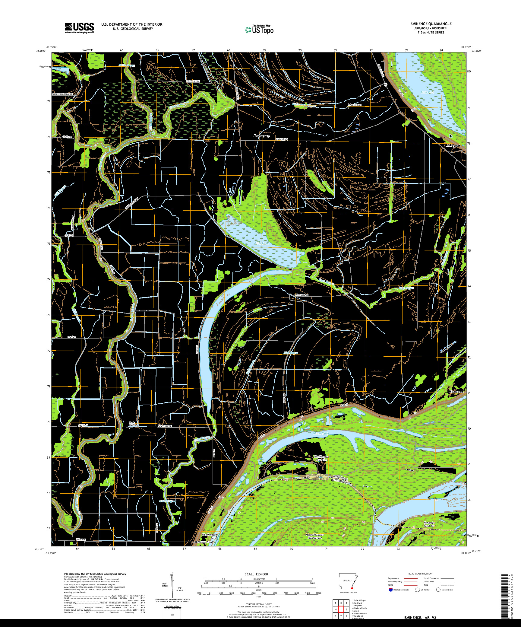 USGS US TOPO 7.5-MINUTE MAP FOR EMINENCE, AR,MS 2020