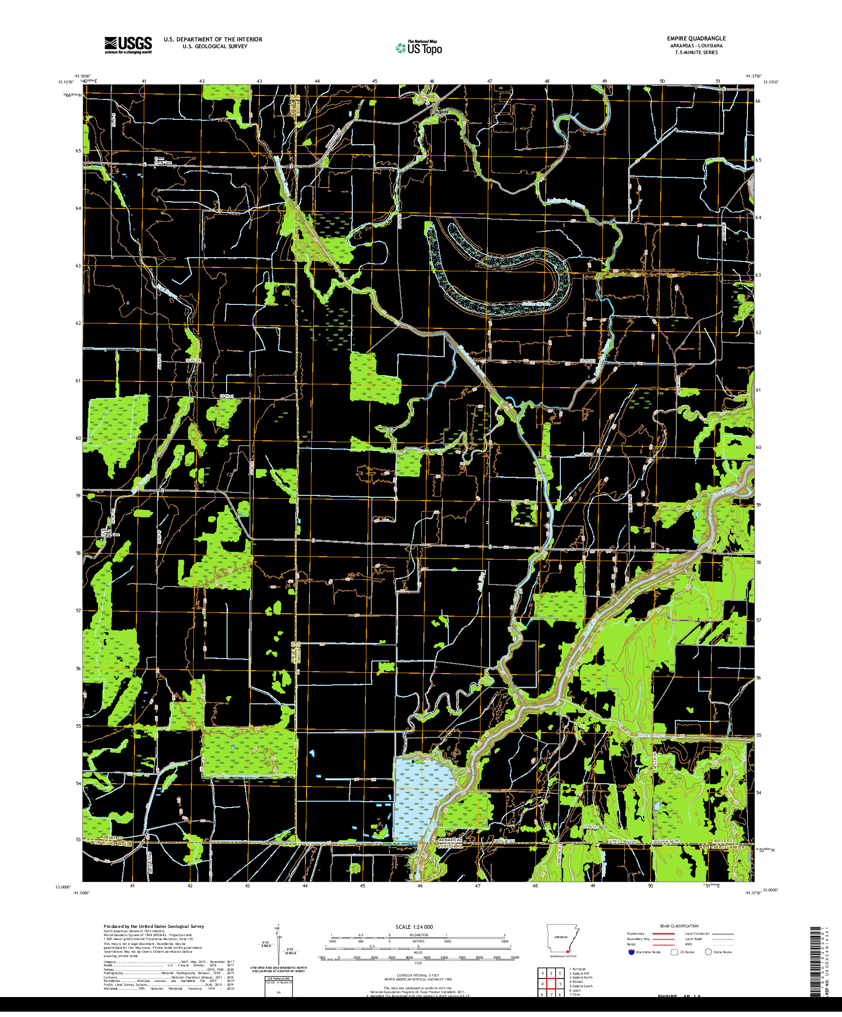 USGS US TOPO 7.5-MINUTE MAP FOR EMPIRE, AR,LA 2020