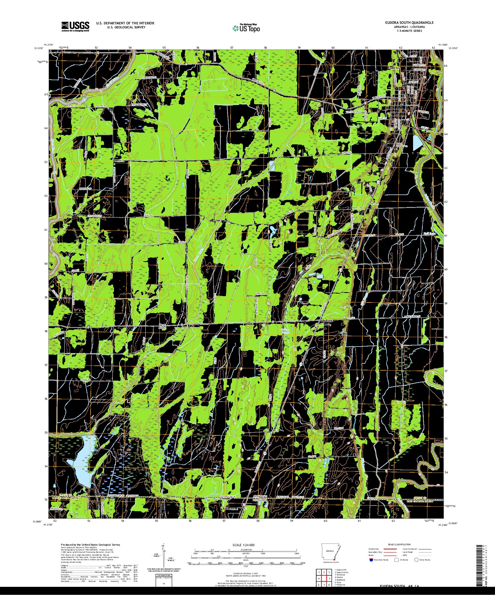 USGS US TOPO 7.5-MINUTE MAP FOR EUDORA SOUTH, AR,LA 2020