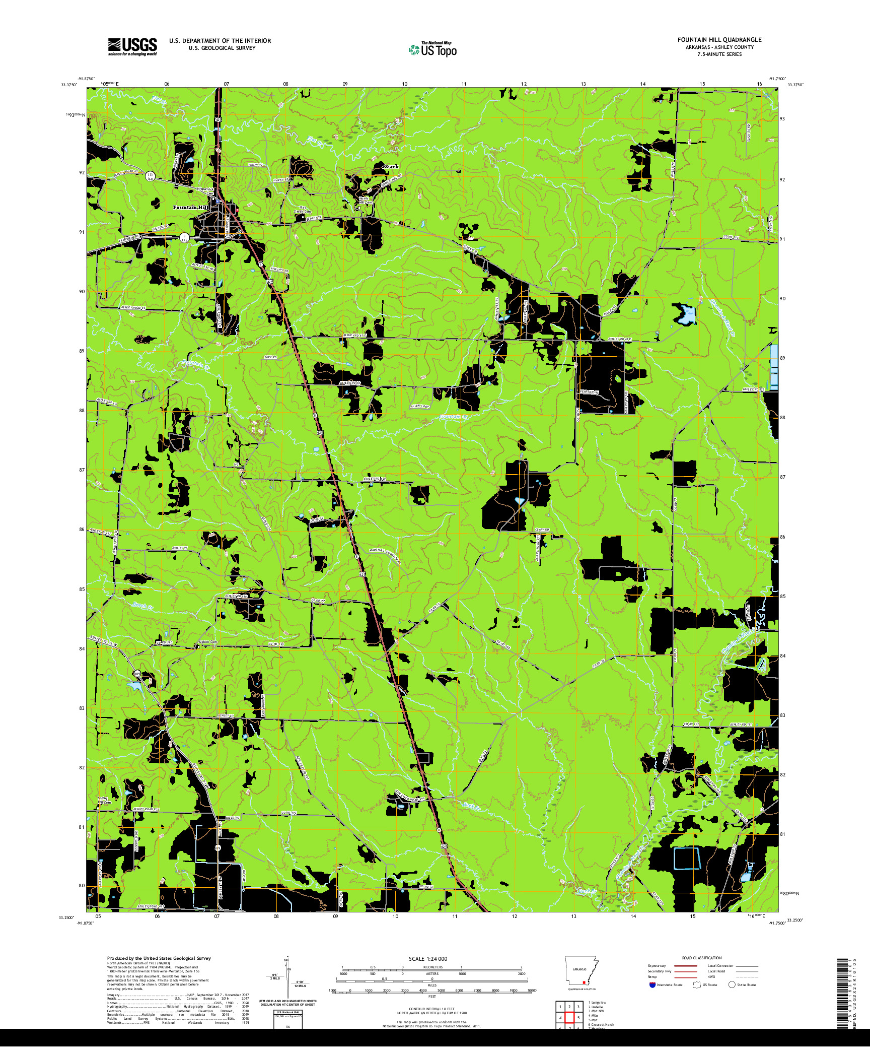 USGS US TOPO 7.5-MINUTE MAP FOR FOUNTAIN HILL, AR 2020