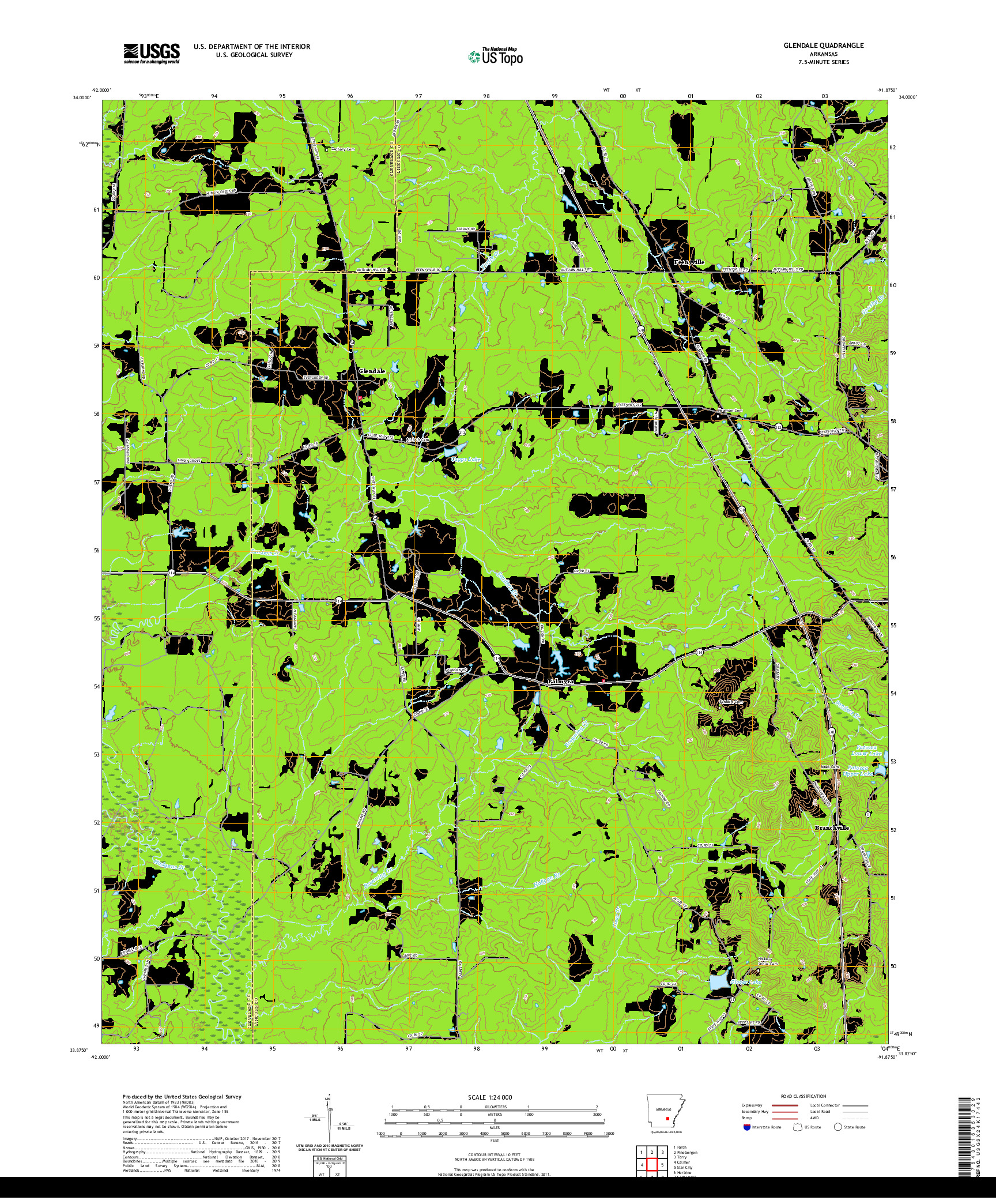 USGS US TOPO 7.5-MINUTE MAP FOR GLENDALE, AR 2020