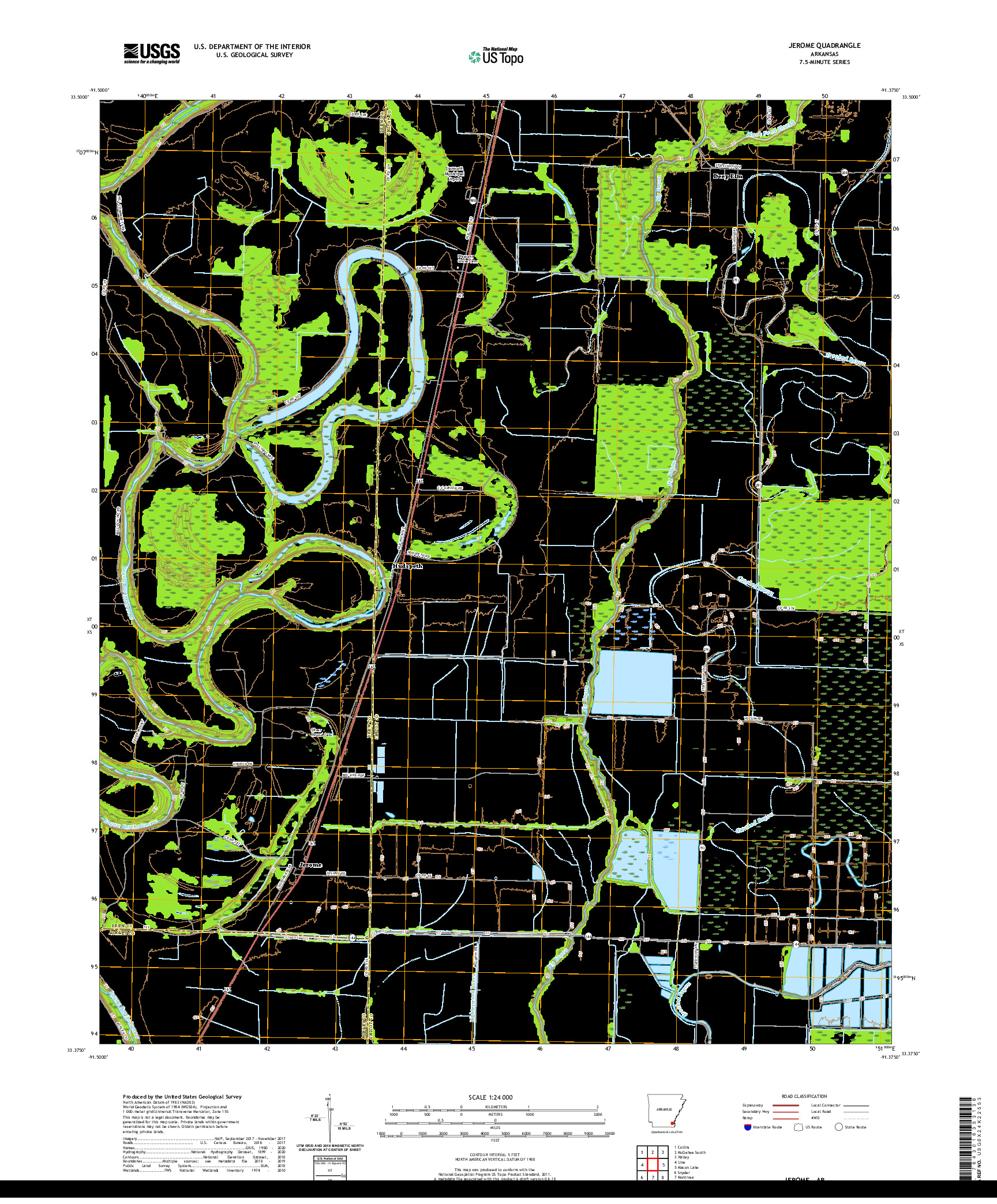 USGS US TOPO 7.5-MINUTE MAP FOR JEROME, AR 2020