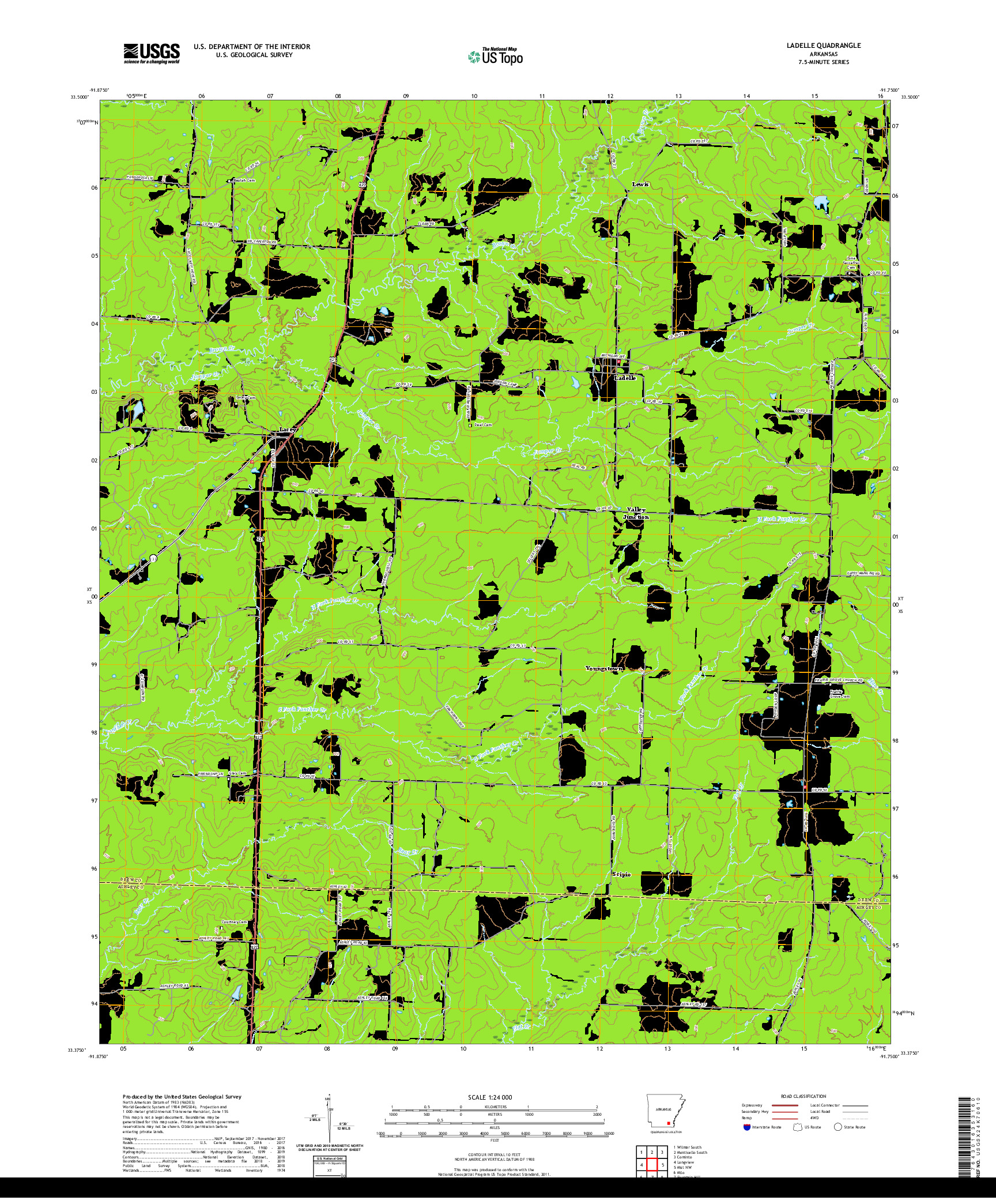 USGS US TOPO 7.5-MINUTE MAP FOR LADELLE, AR 2020