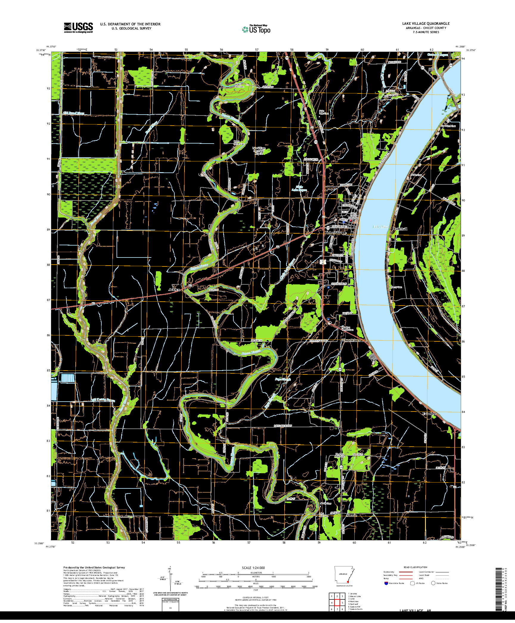 USGS US TOPO 7.5-MINUTE MAP FOR LAKE VILLAGE, AR 2020