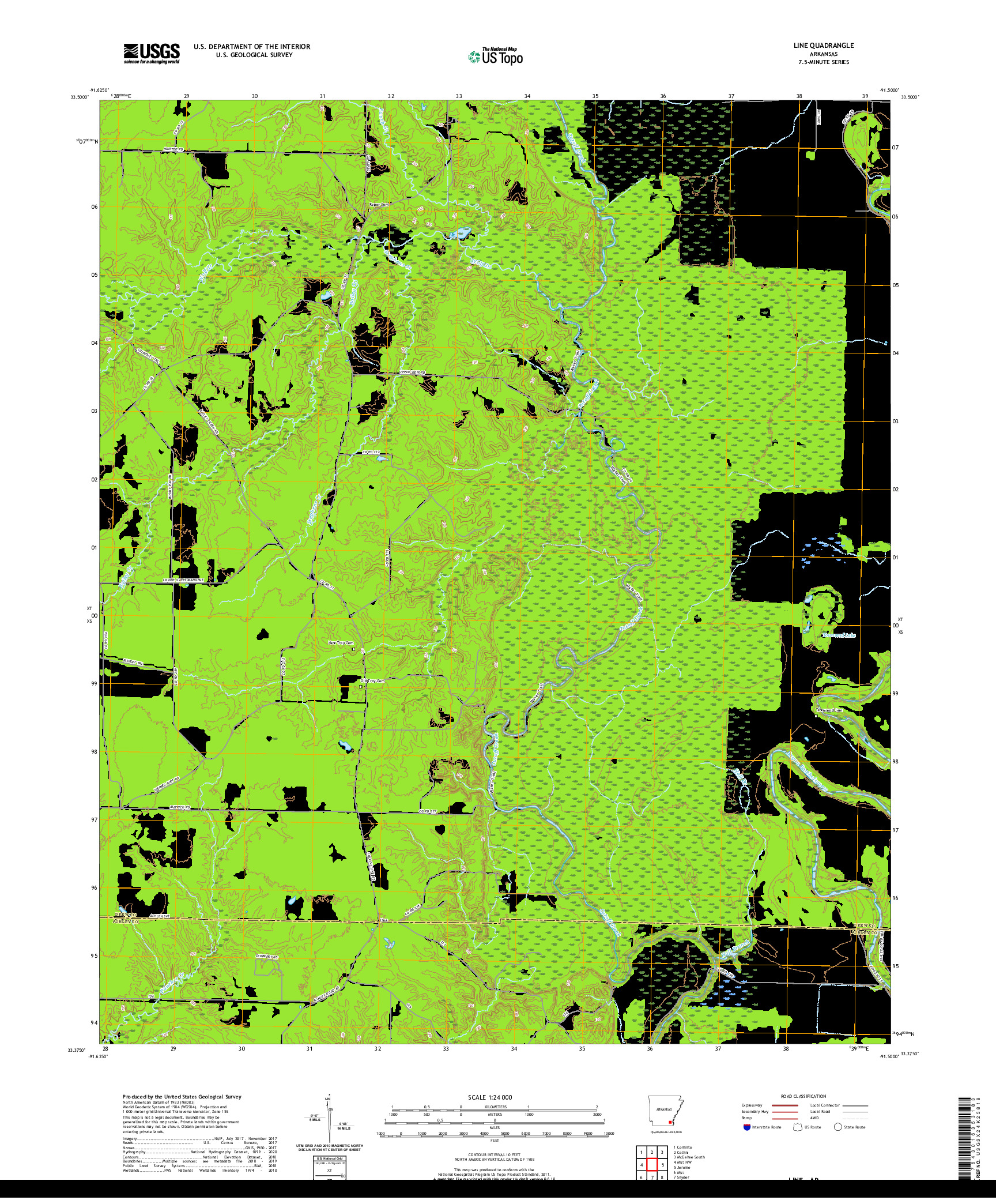 USGS US TOPO 7.5-MINUTE MAP FOR LINE, AR 2020