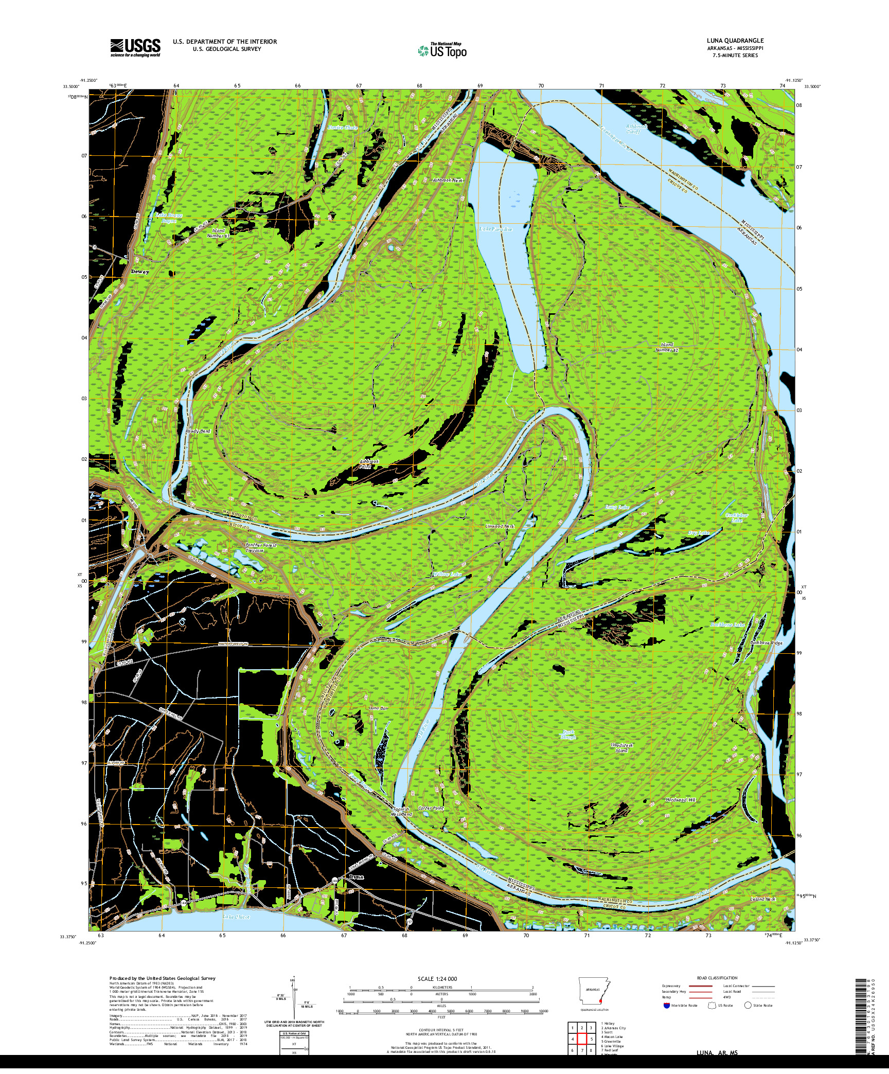 USGS US TOPO 7.5-MINUTE MAP FOR LUNA, AR,MS 2020