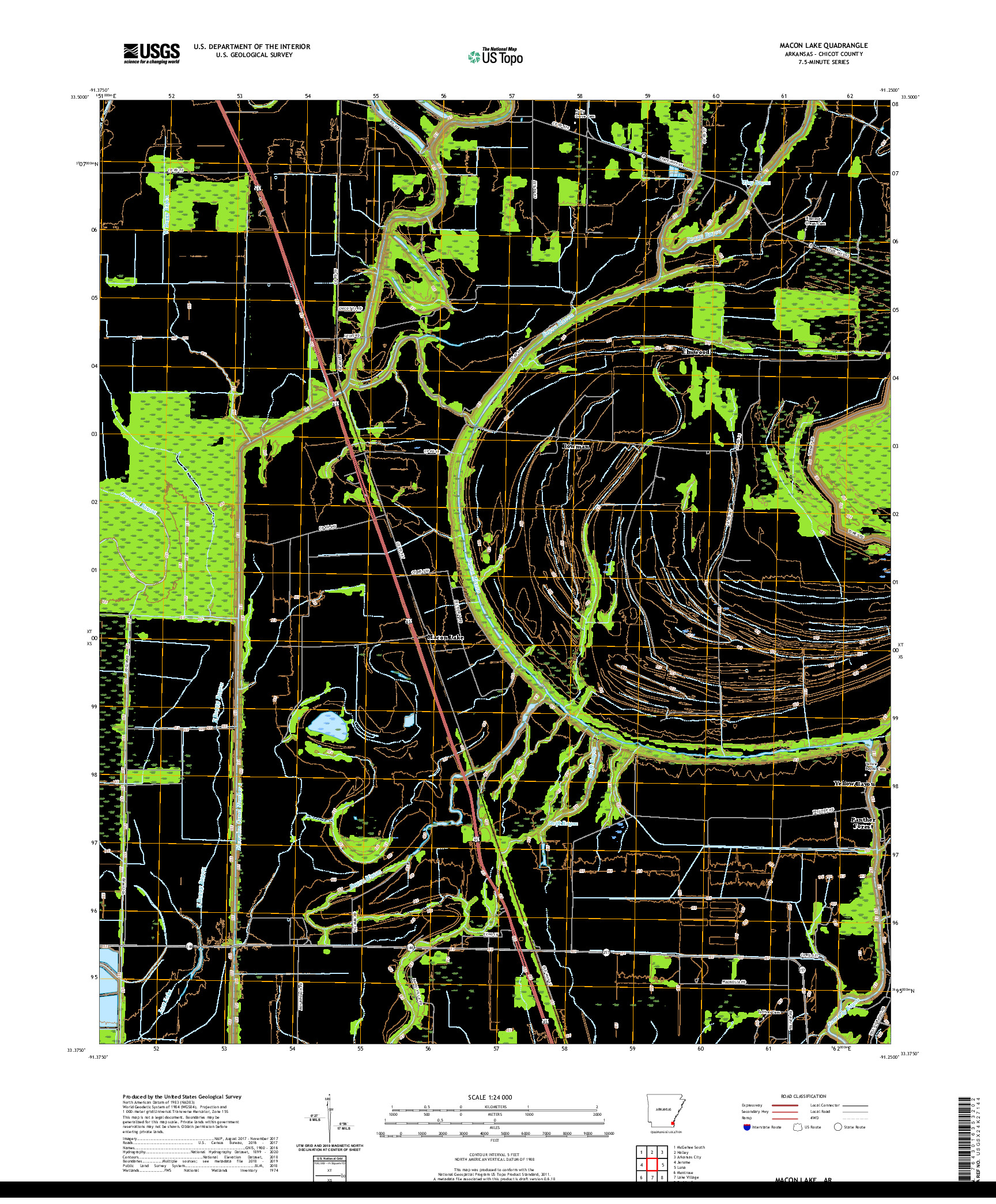 USGS US TOPO 7.5-MINUTE MAP FOR MACON LAKE, AR 2020