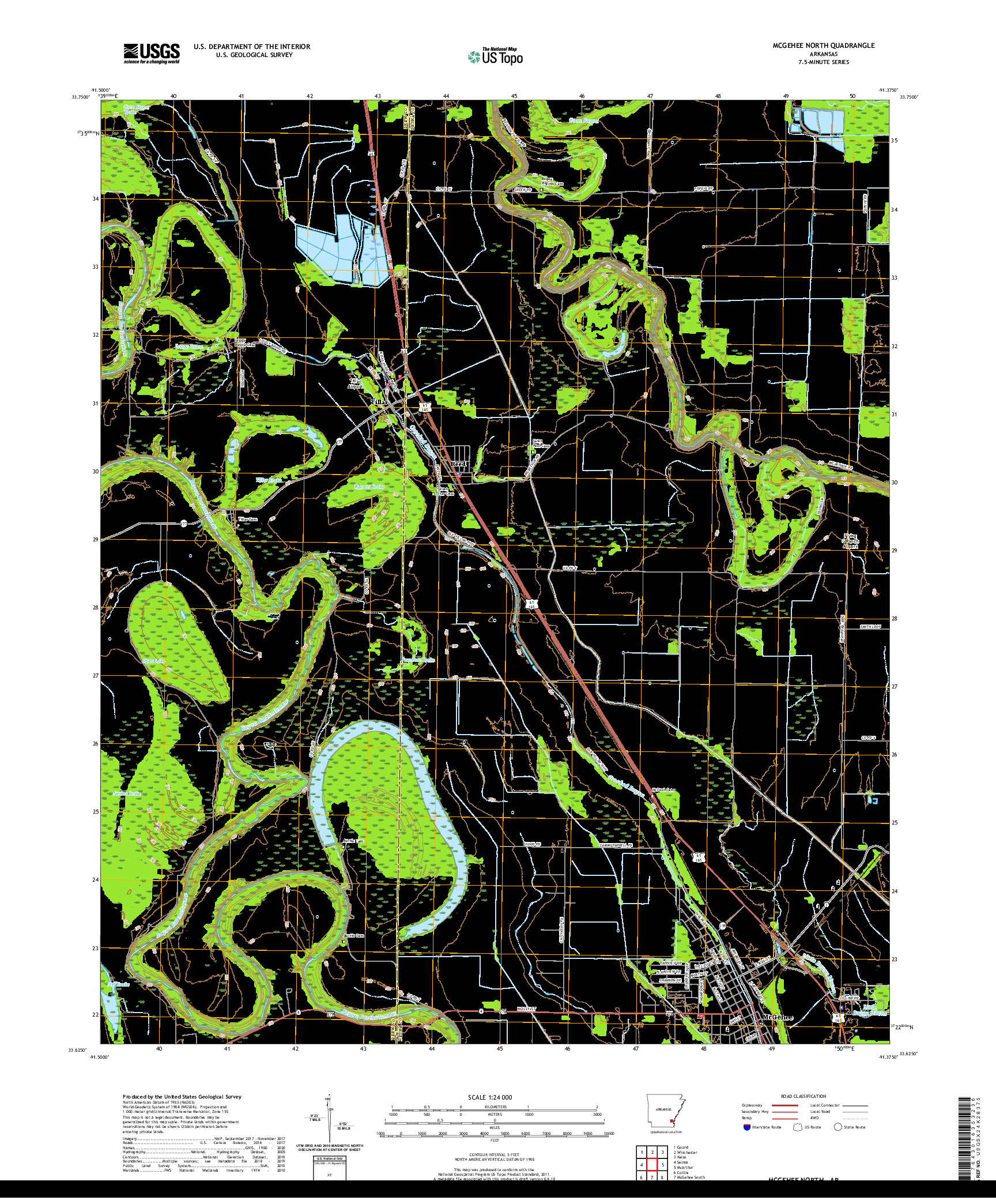 USGS US TOPO 7.5-MINUTE MAP FOR MCGEHEE NORTH, AR 2020