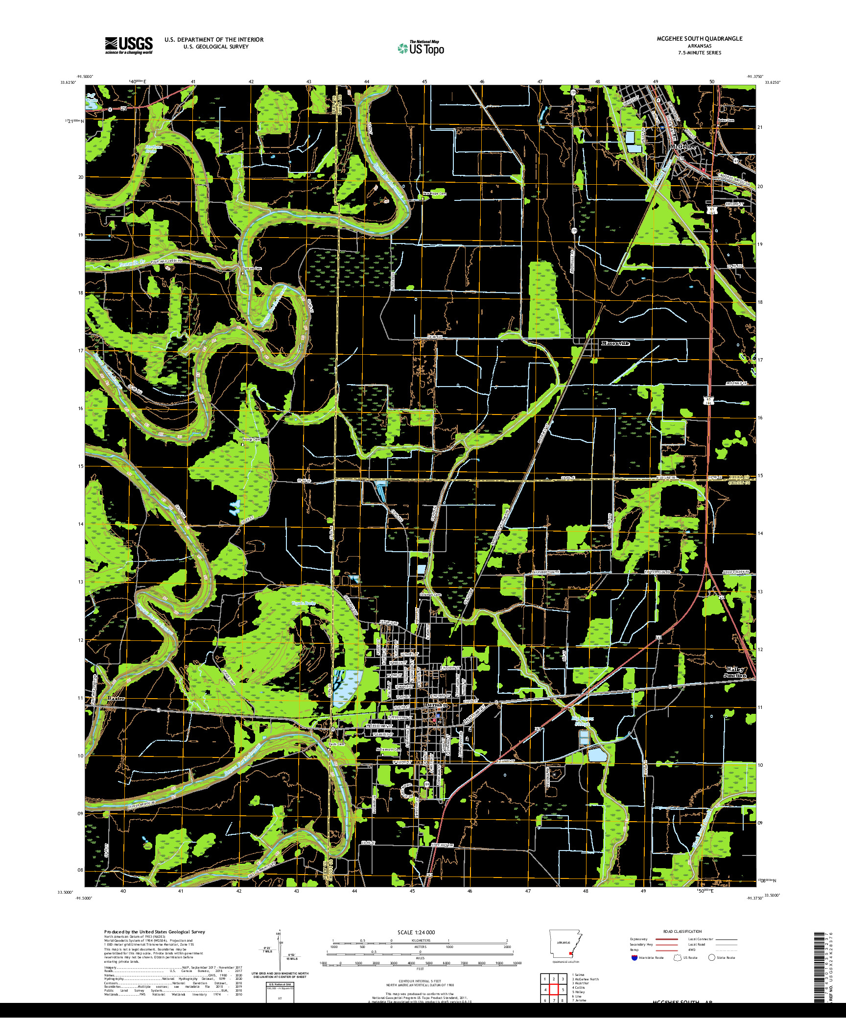 USGS US TOPO 7.5-MINUTE MAP FOR MCGEHEE SOUTH, AR 2020