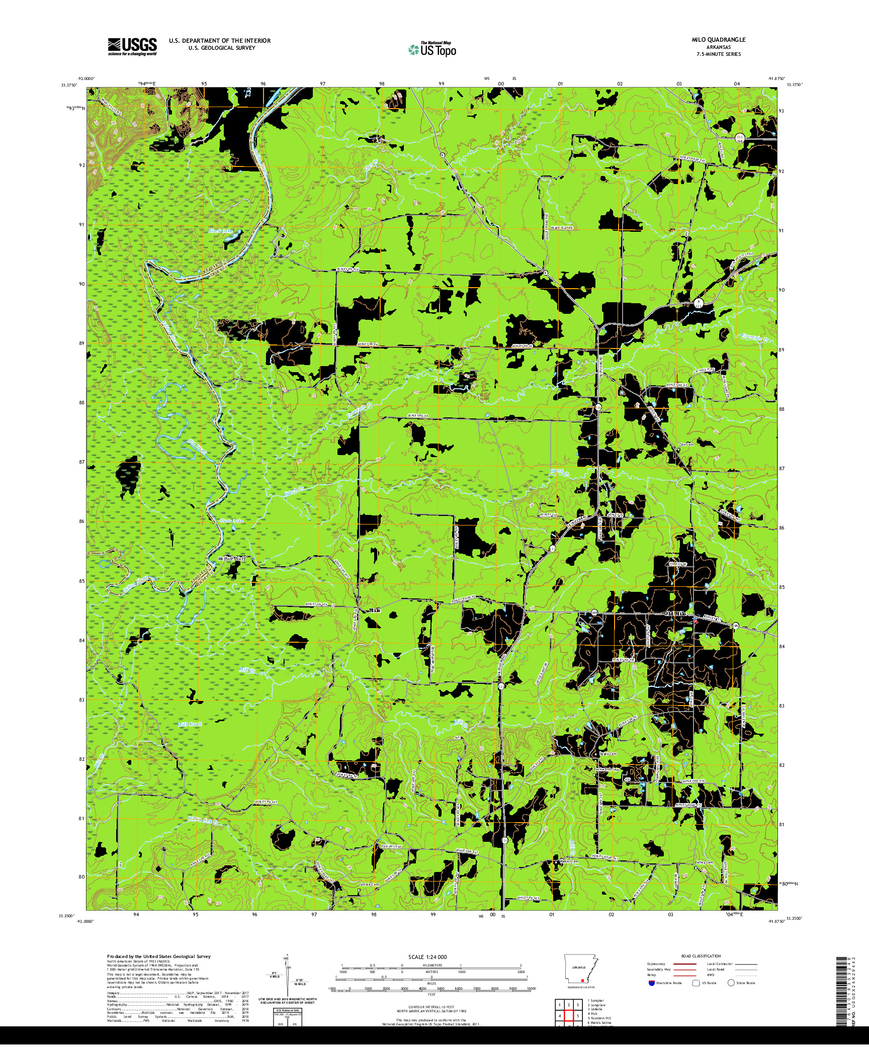 USGS US TOPO 7.5-MINUTE MAP FOR MILO, AR 2020