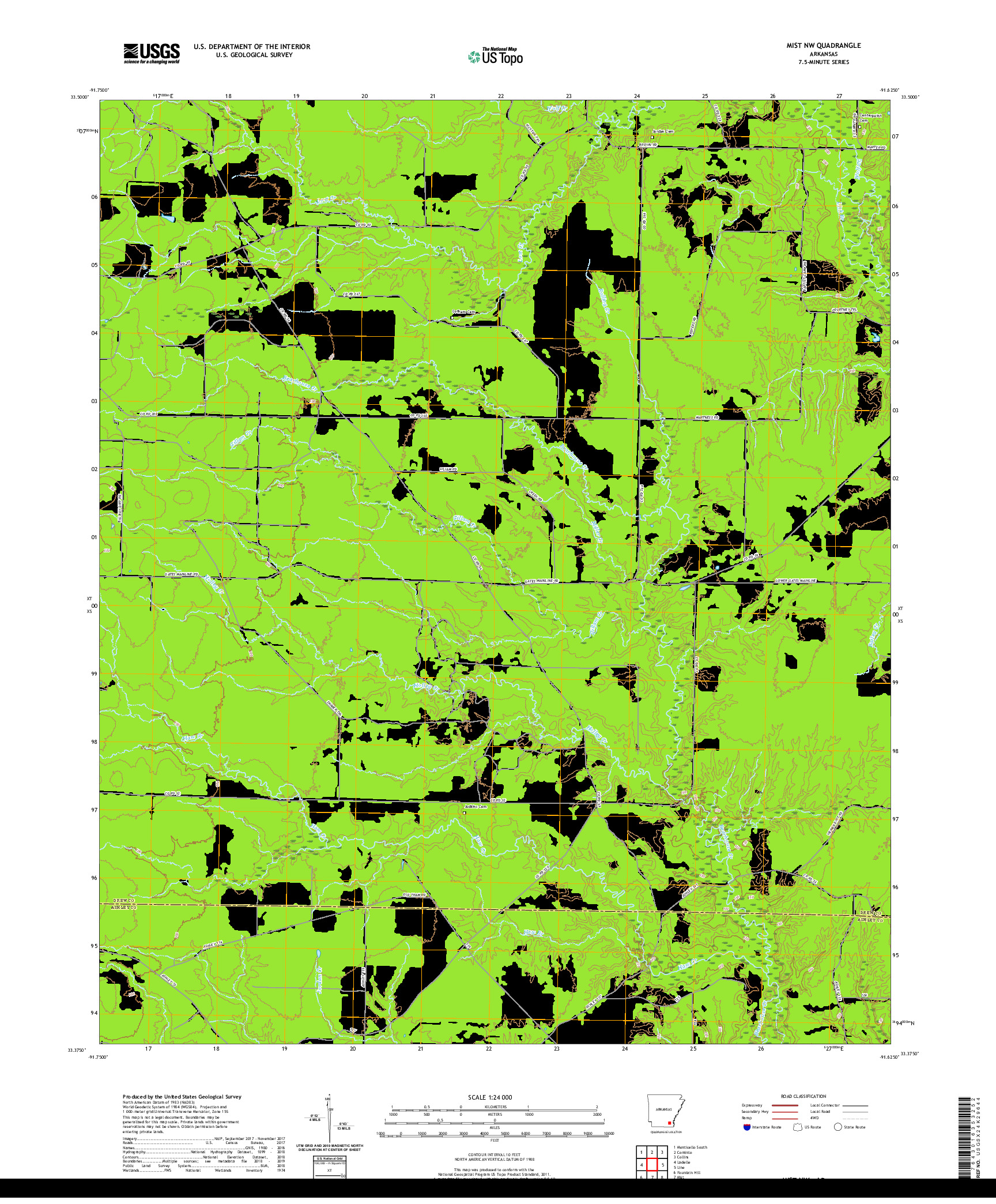 USGS US TOPO 7.5-MINUTE MAP FOR MIST NW, AR 2020