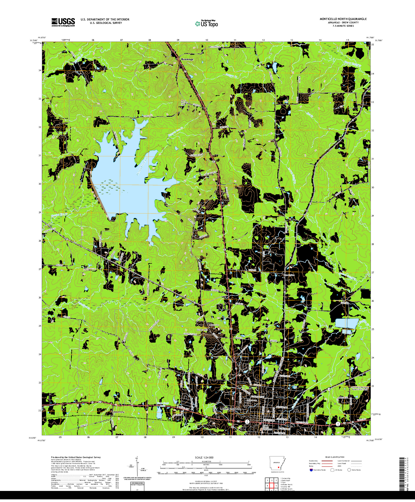 USGS US TOPO 7.5-MINUTE MAP FOR MONTICELLO NORTH, AR 2020