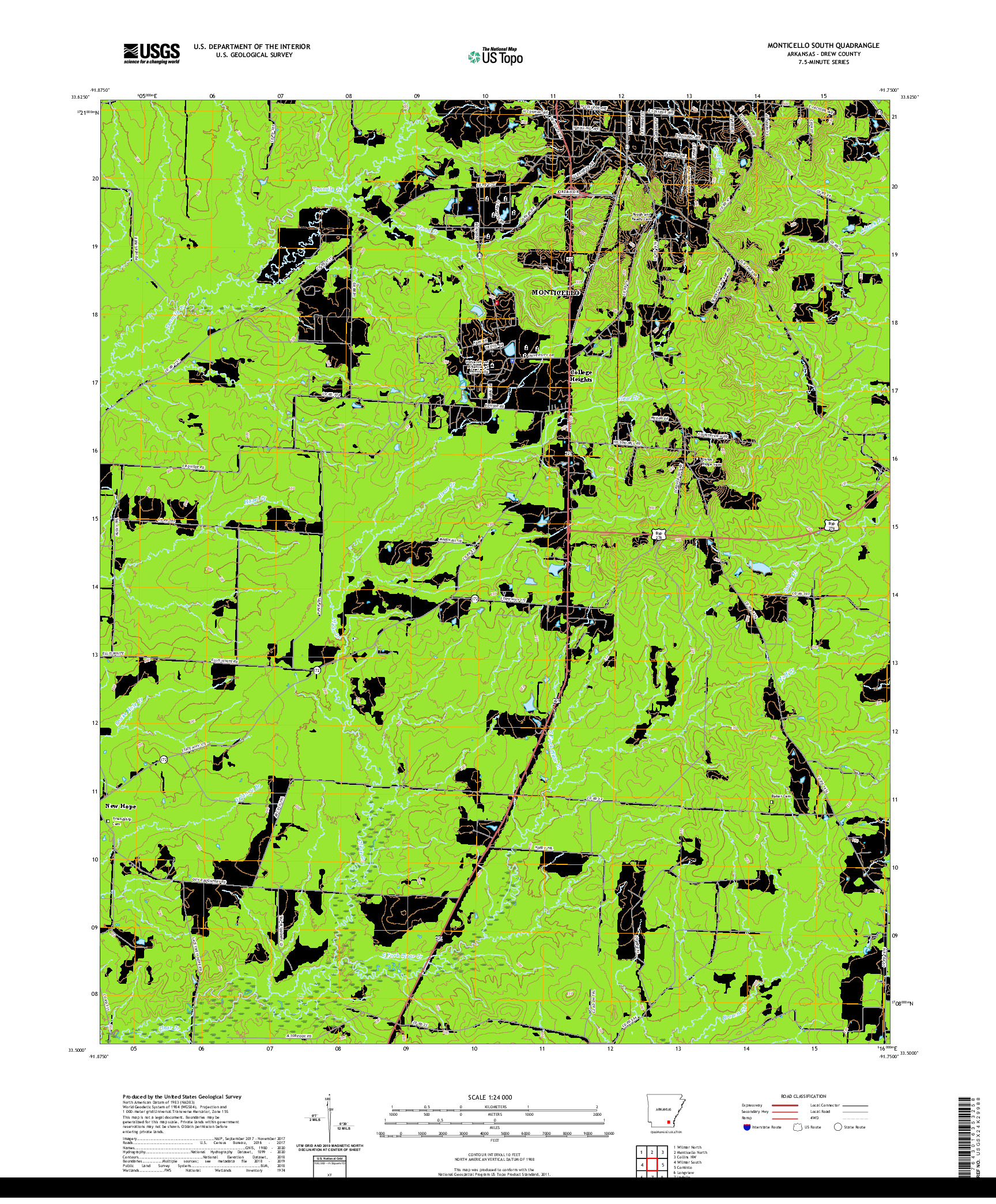 USGS US TOPO 7.5-MINUTE MAP FOR MONTICELLO SOUTH, AR 2020